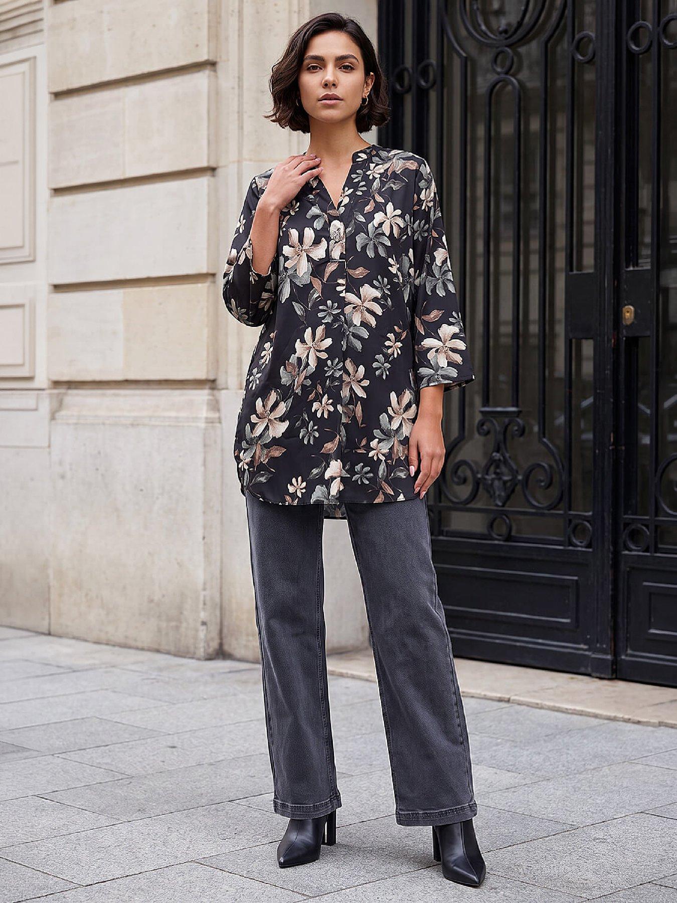 Image 4 of 4 of Roman Floral Print Buttoned Longline Top