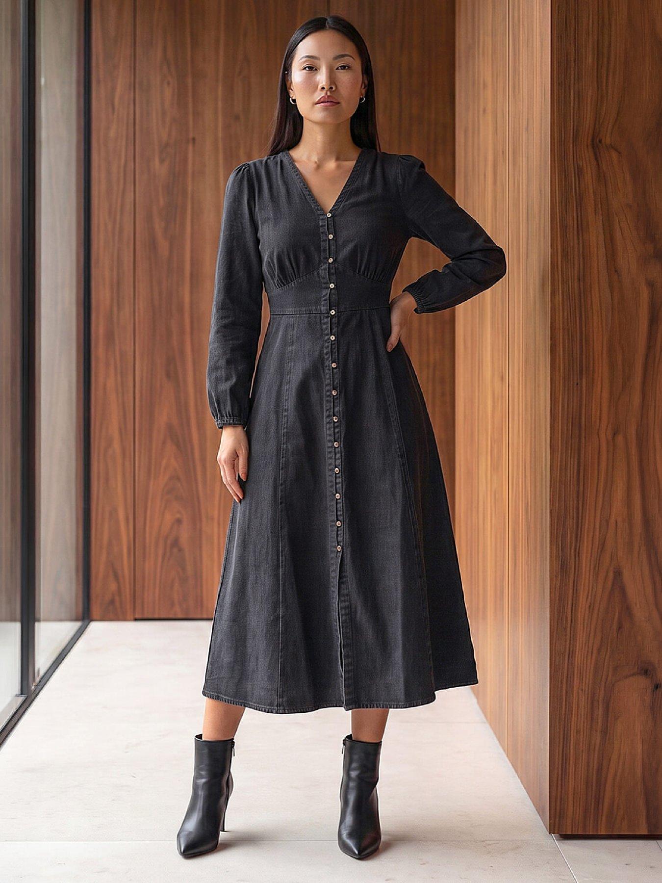 Image 4 of 4 of Roman Womens Button Through Midi Dress - Black