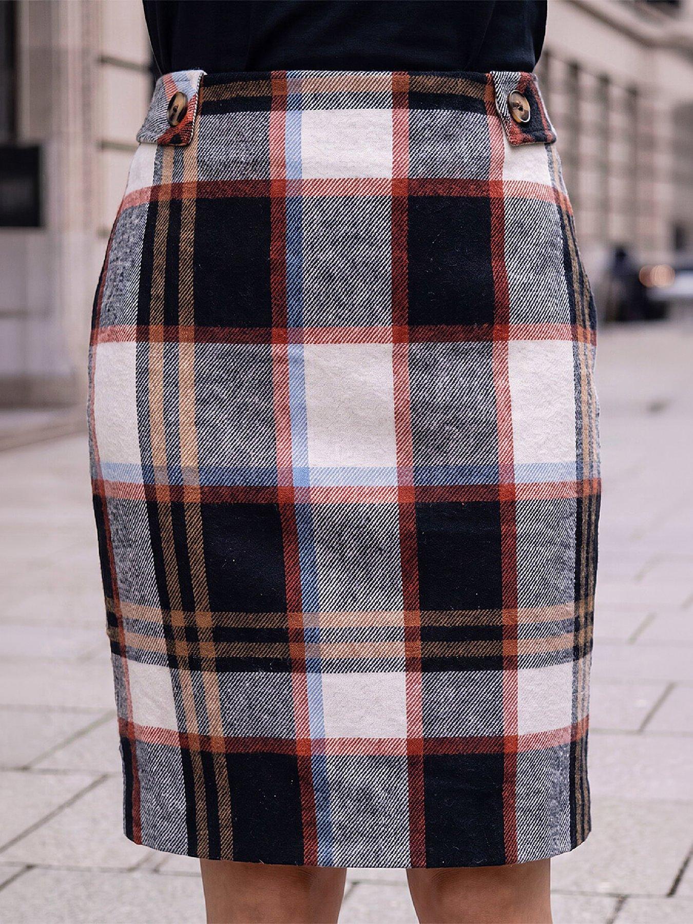 Image 1 of 4 of Roman Button Tab Brush Check Skirt