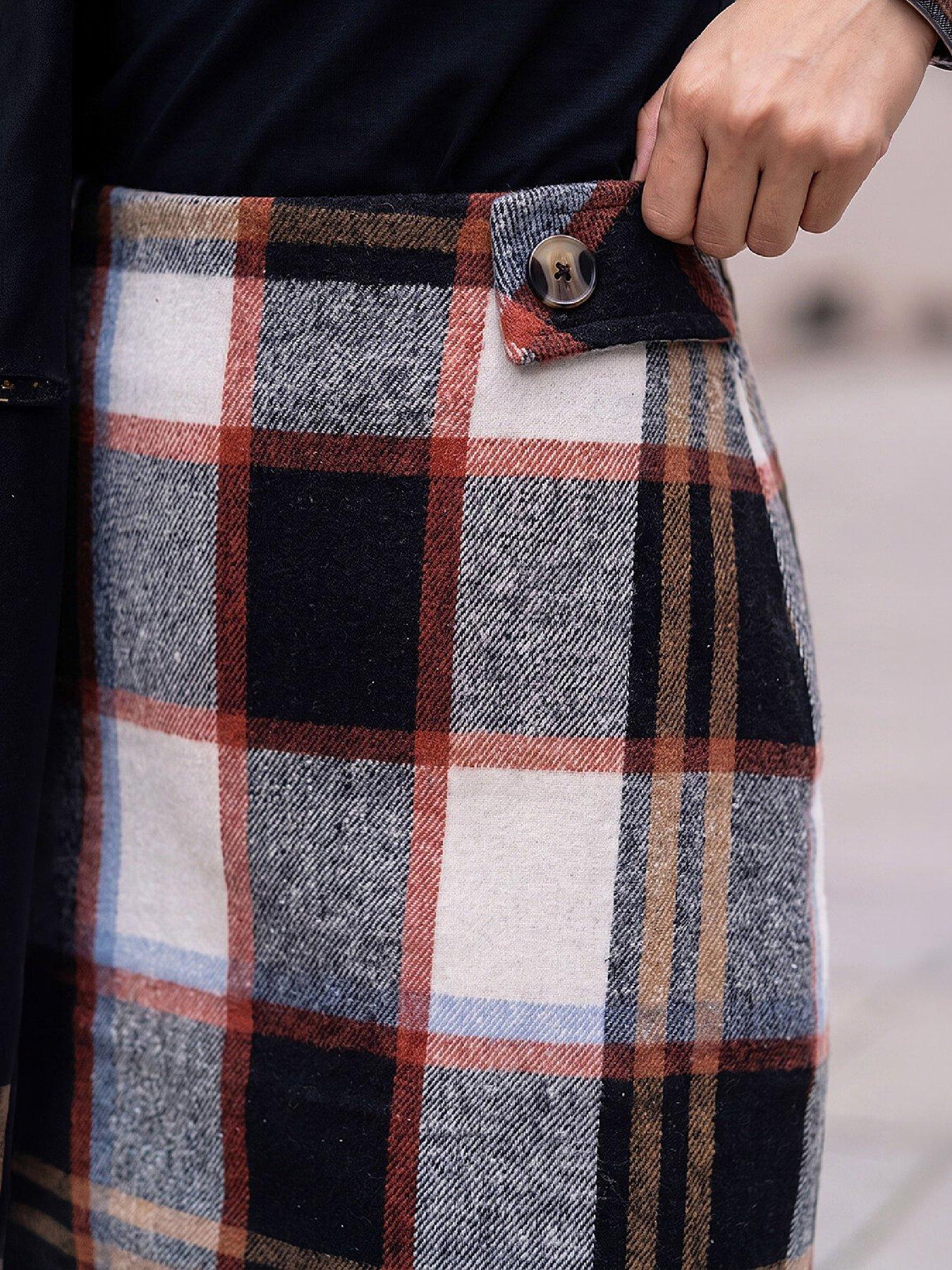Image 2 of 4 of Roman Button Tab Brush Check Skirt
