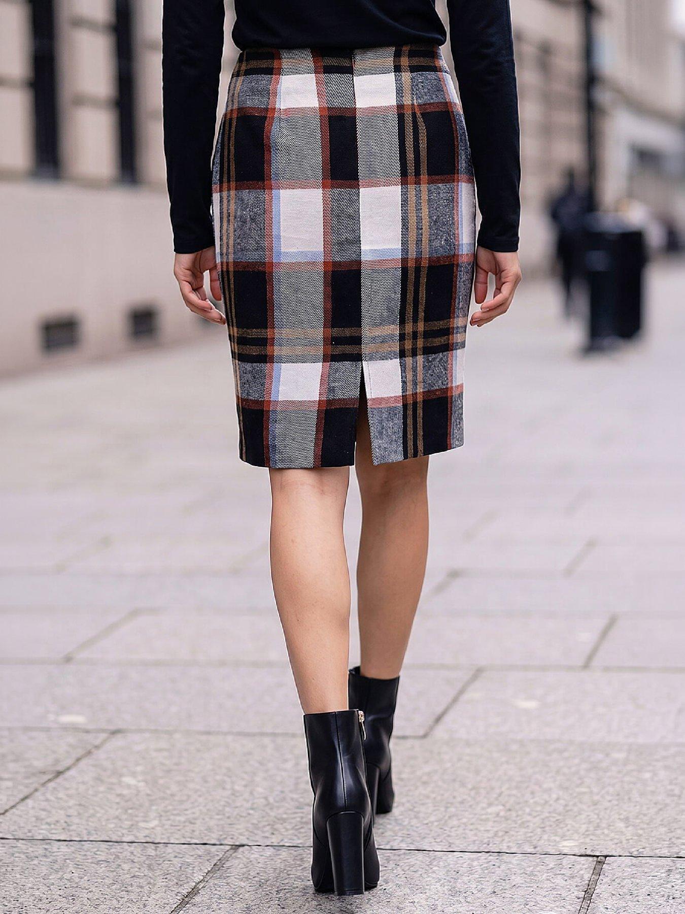 Image 3 of 4 of Roman Button Tab Brush Check Skirt