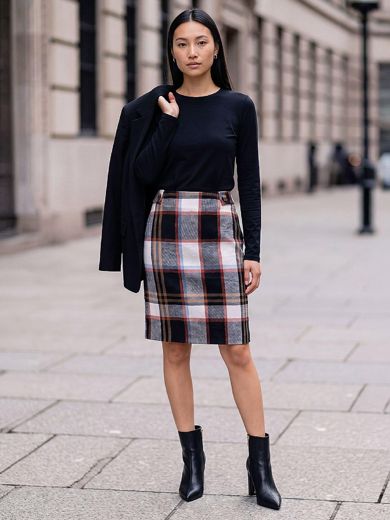 Image 4 of 4 of Roman Button Tab Brush Check Skirt