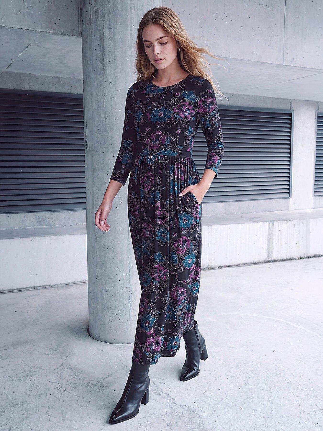 Image 1 of 4 of Roman Womens Stretch Waist Midi Dress - Black