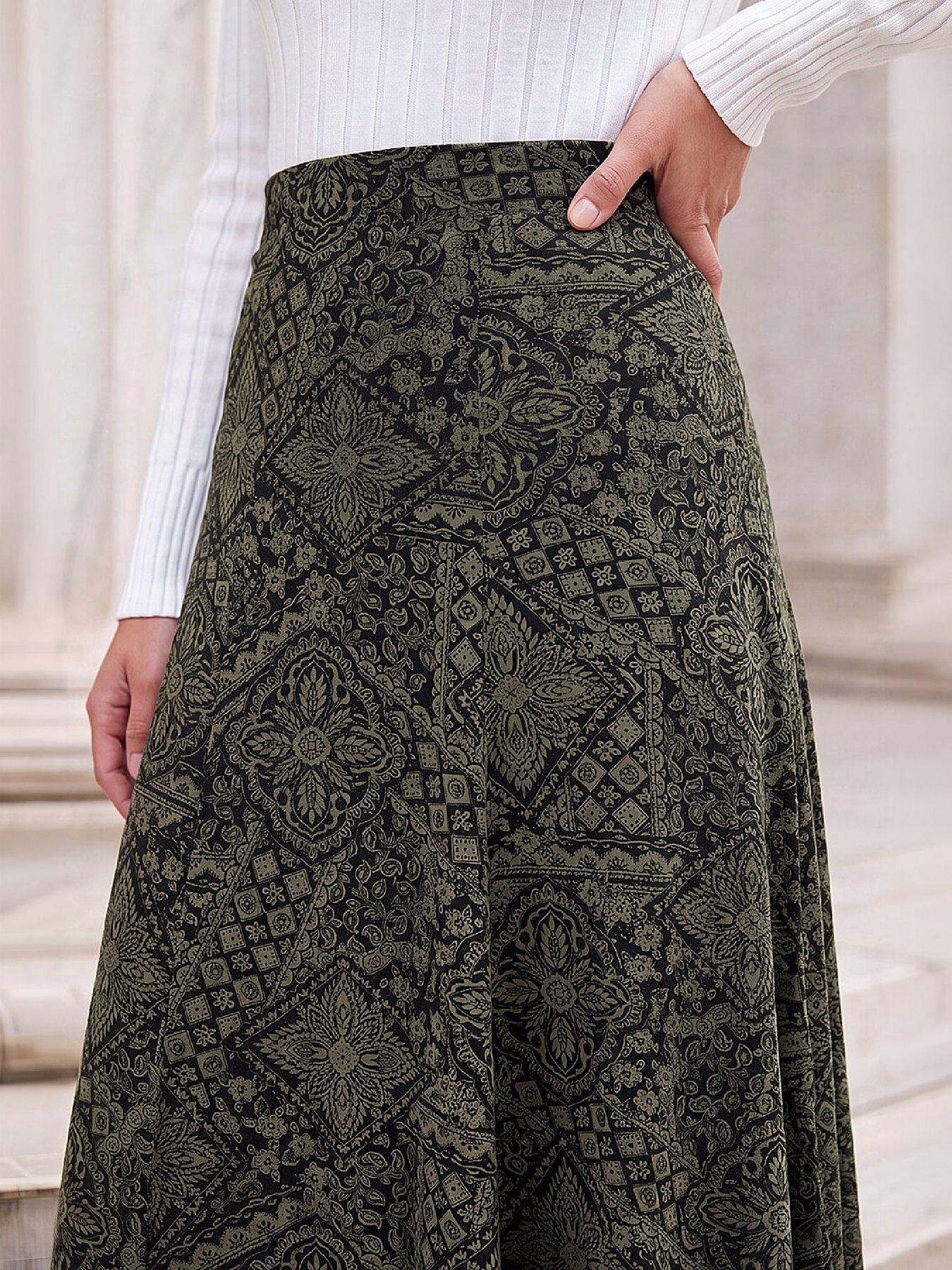 Image 2 of 4 of Roman Womens Abstract Elasticated Waist Midi Skirt - Green