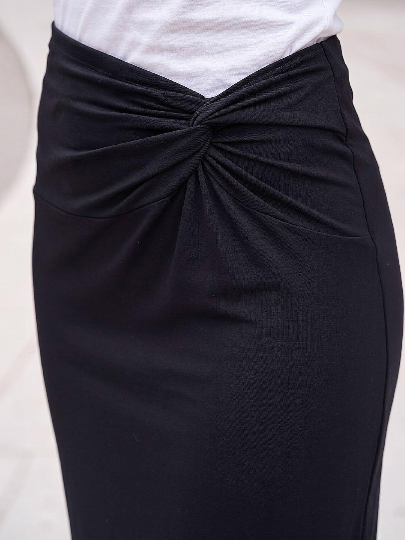 Image 2 of 4 of Roman Womens Knot Twist Midi Skirt - Black