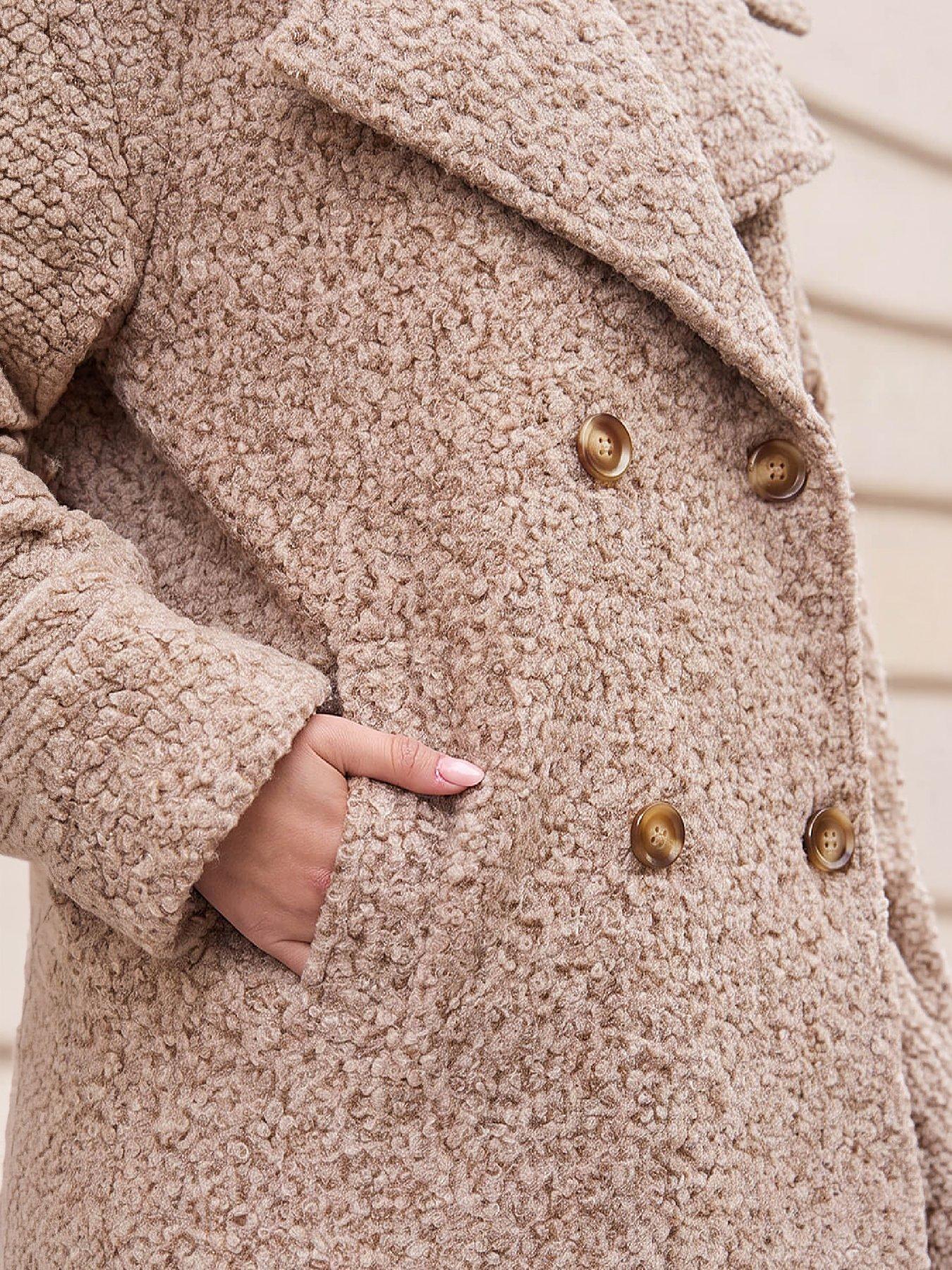 Image 2 of 4 of Roman Womens Textured Double Breasted Coat - Cream