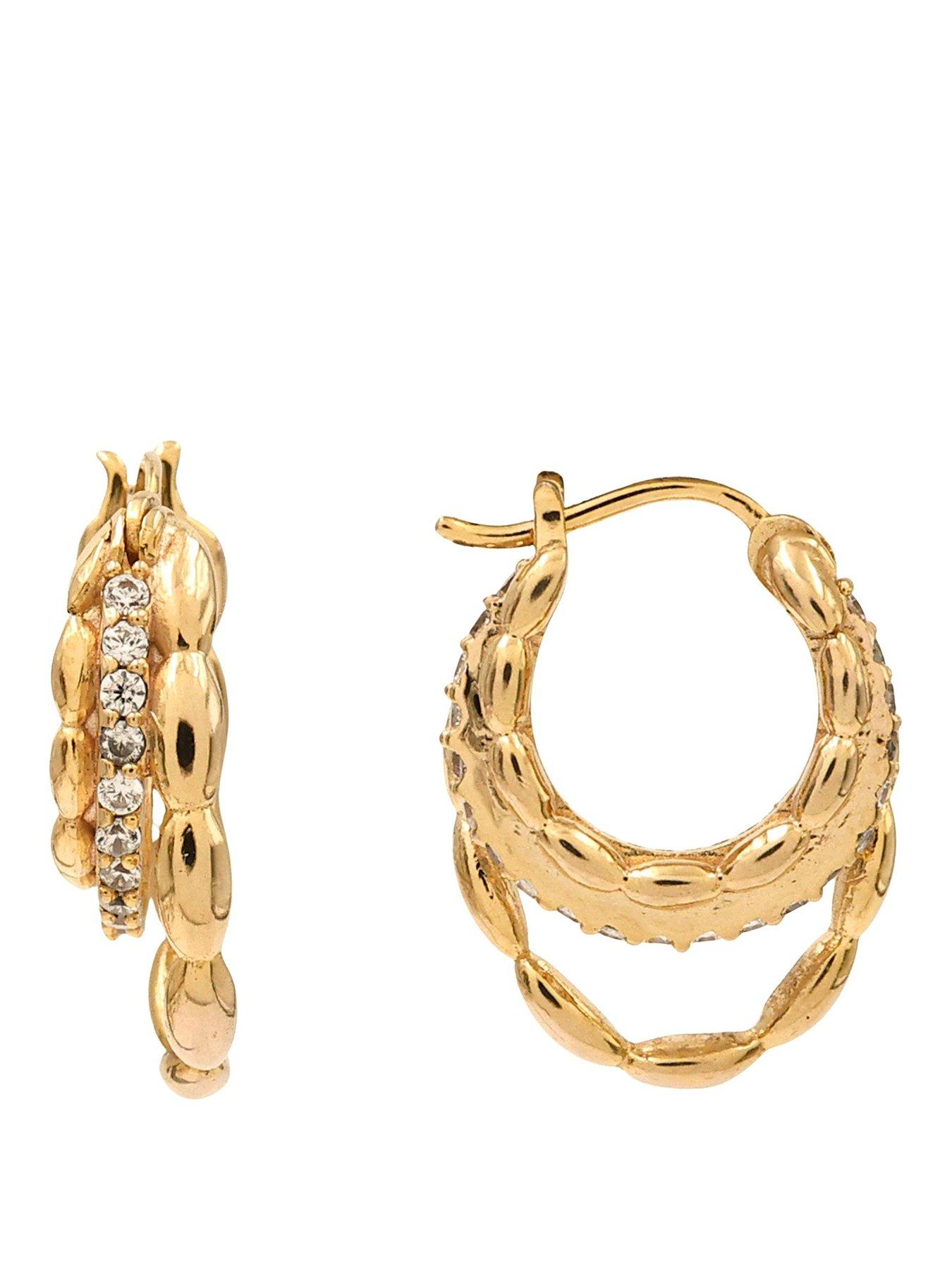Image 1 of 6 of The Edit Womens Triple Hoop Cubic Zirconia Hoop Earrings - One Colour