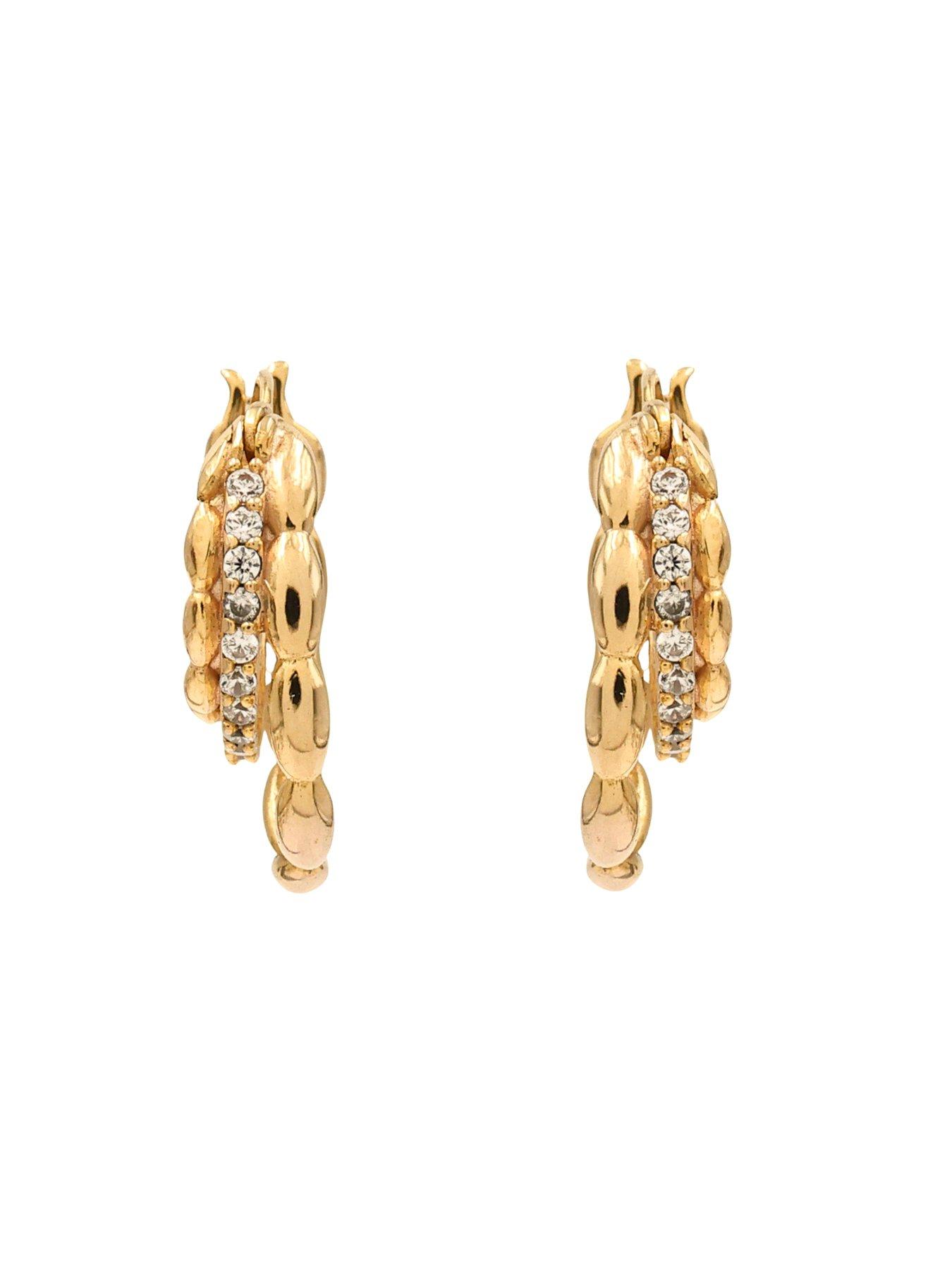 Image 2 of 6 of The Edit Womens Triple Hoop Cubic Zirconia Hoop Earrings - One Colour