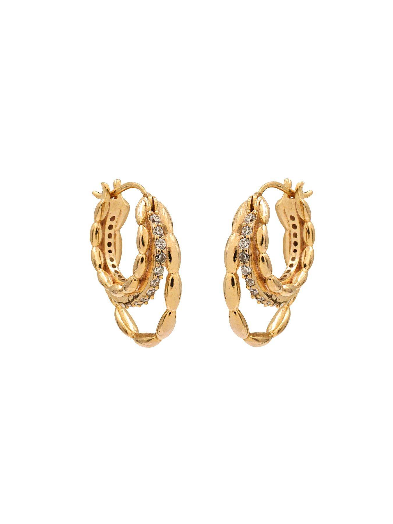 Image 3 of 6 of The Edit Womens Triple Hoop Cubic Zirconia Hoop Earrings - One Colour