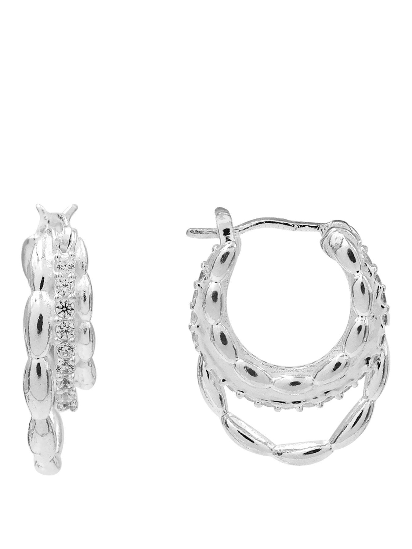 Image 1 of 4 of The Edit HS Edit CHAINS Sterling Silver & Cubic Zirconia Triple Hoop Earrings