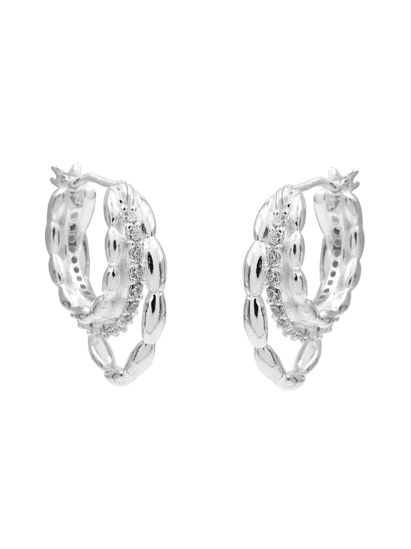 Image 2 of 4 of The Edit HS Edit CHAINS Sterling Silver & Cubic Zirconia Triple Hoop Earrings