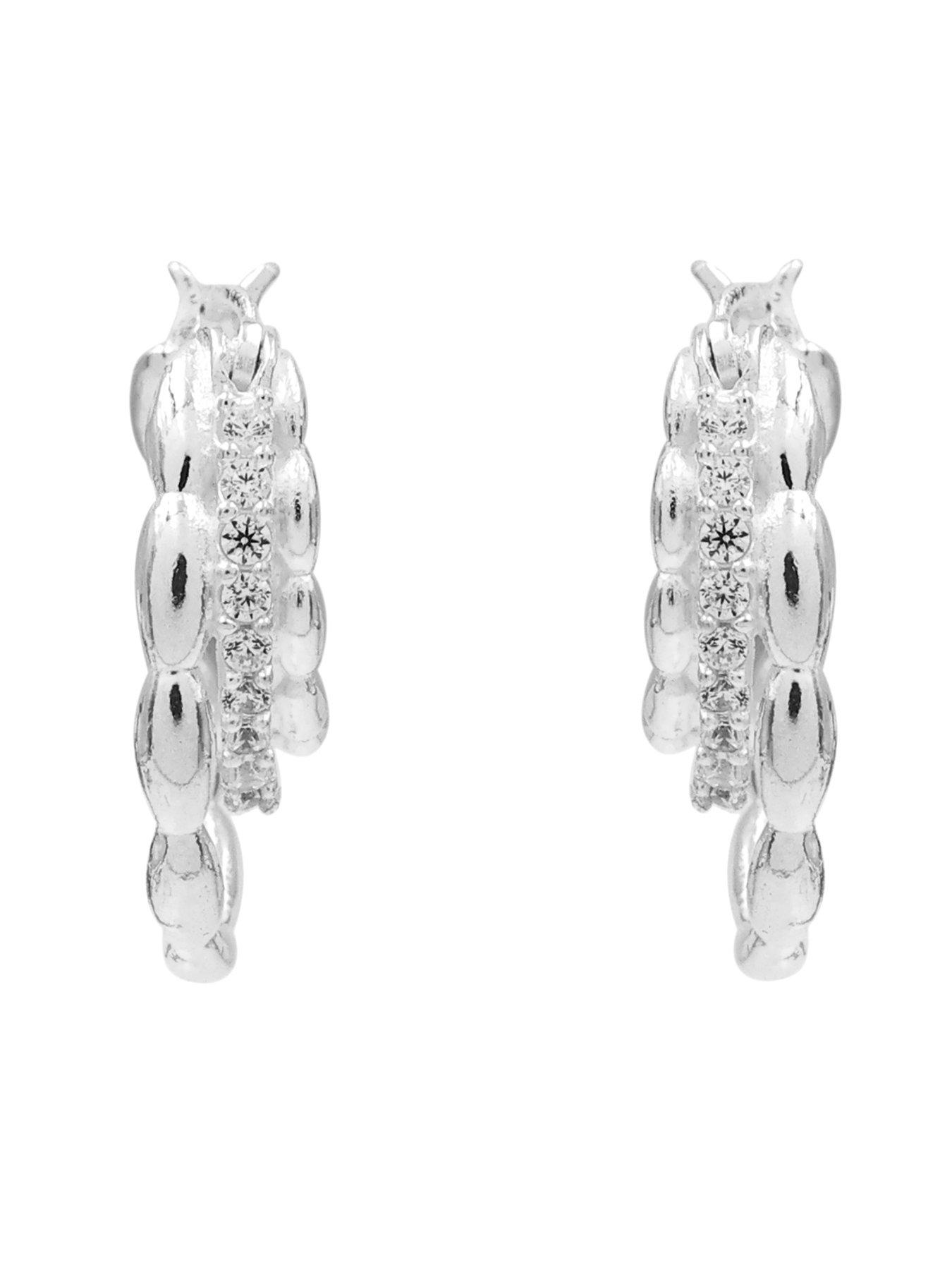 Image 3 of 4 of The Edit HS Edit CHAINS Sterling Silver & Cubic Zirconia Triple Hoop Earrings