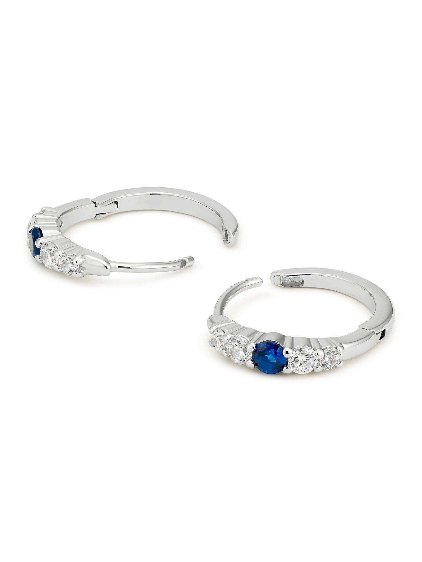 Image 2 of 2 of Ernest Jones Womens Cubic Zirconia Blue Stone Huggie Earrings - Silver