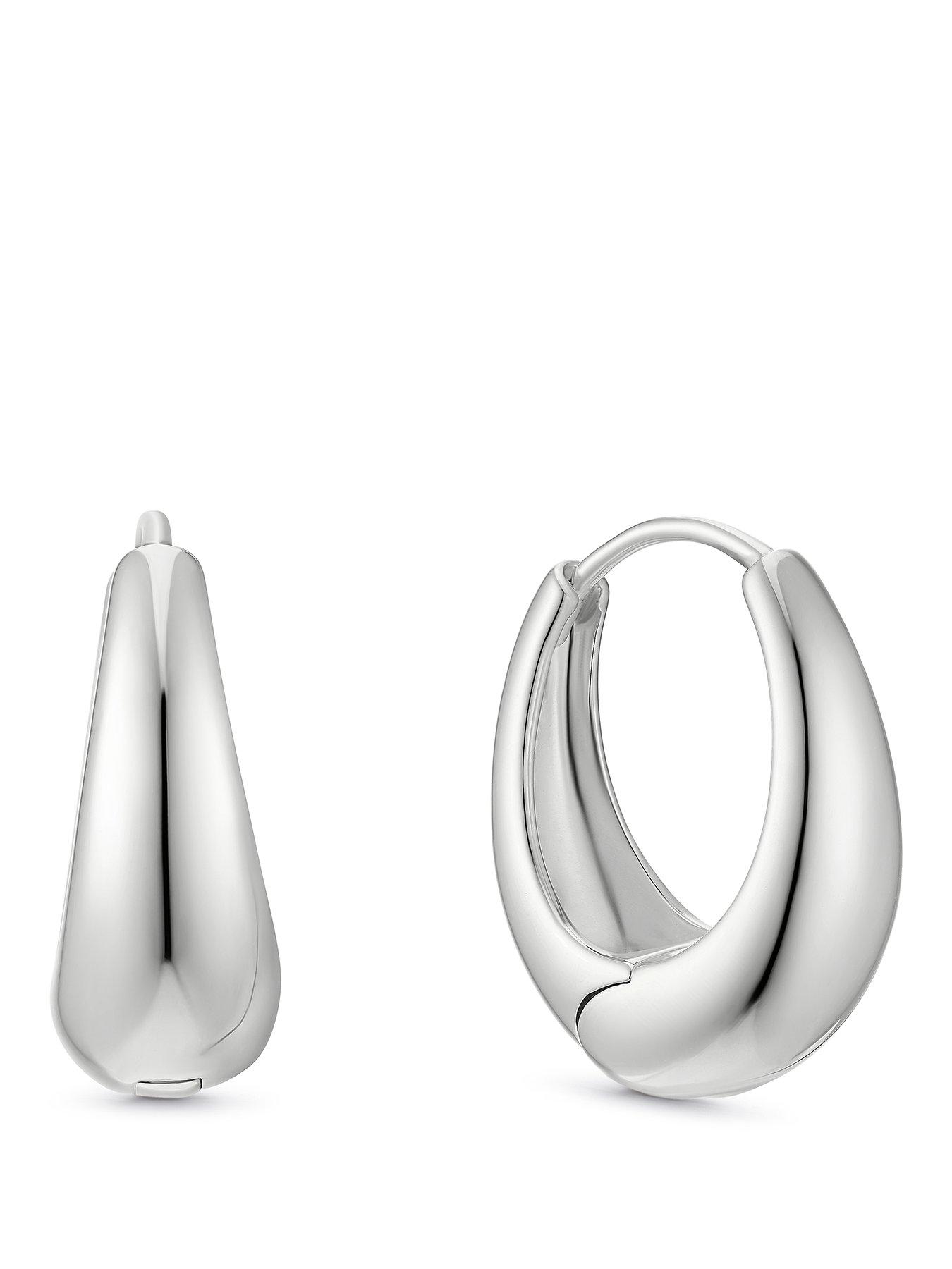 Image 1 of 2 of Ernest Jones Ernest Jones Sterling Silver Oval Shaped Graduated Hoop Earrings - Silver