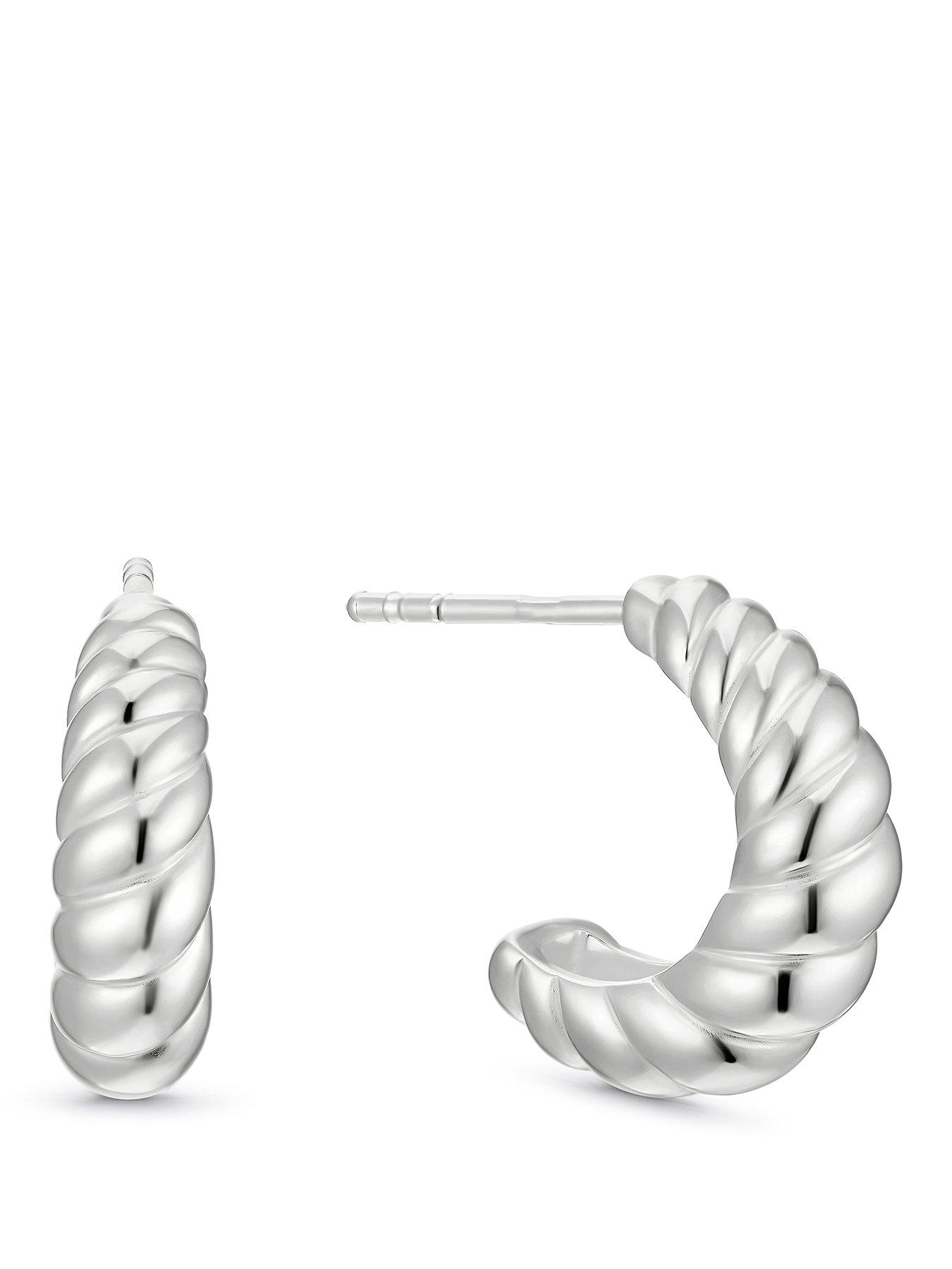 Image 1 of 2 of Ernest Jones Womens Textured Half Hoop Earrings - Silver