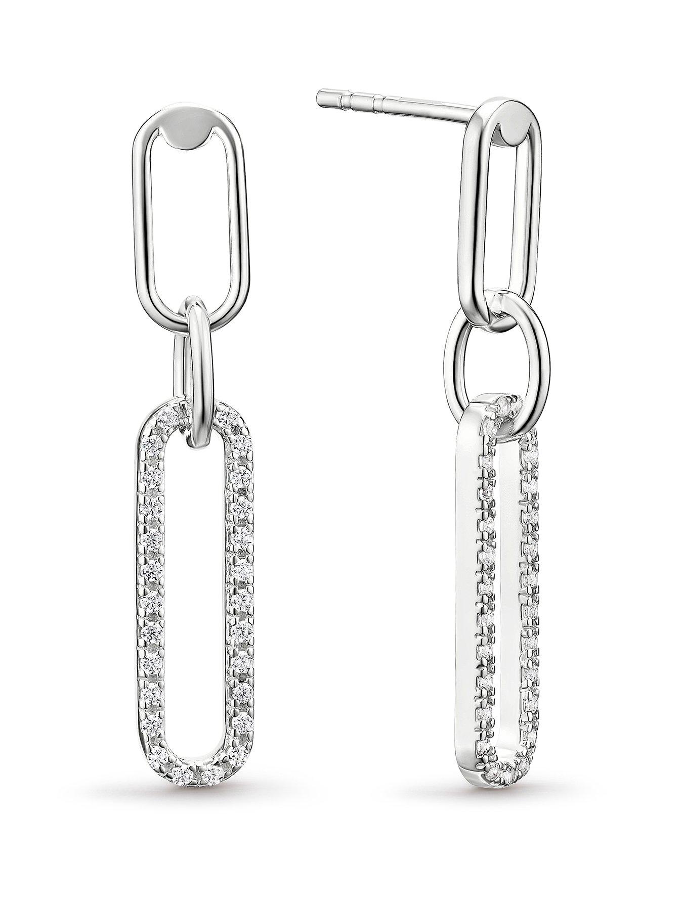 Image 1 of 2 of Ernest Jones Sterling Silver Cubic Zirconia Link Drop Earrings - One Colour