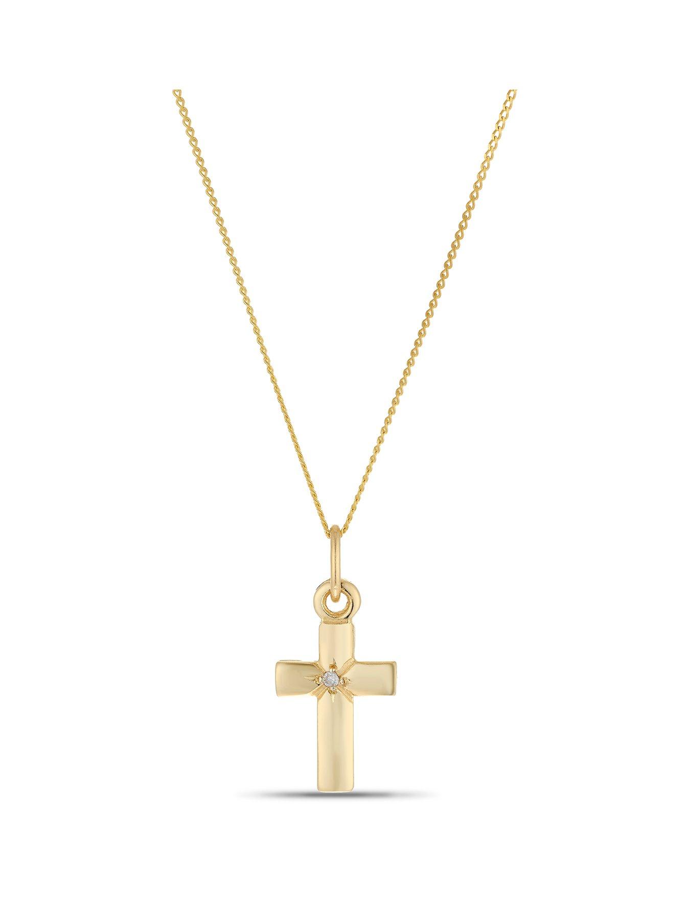 Image 1 of 3 of Ernest Jones Unisex Diamond Detail Cross Pendant Necklace - Gold