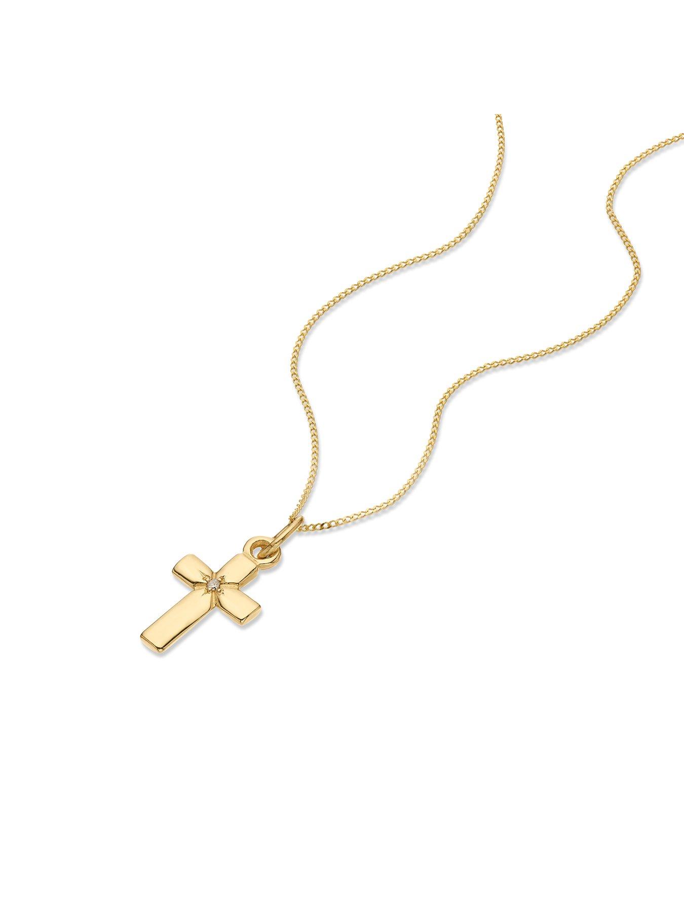 Image 2 of 3 of Ernest Jones Unisex Diamond Detail Cross Pendant Necklace - Gold