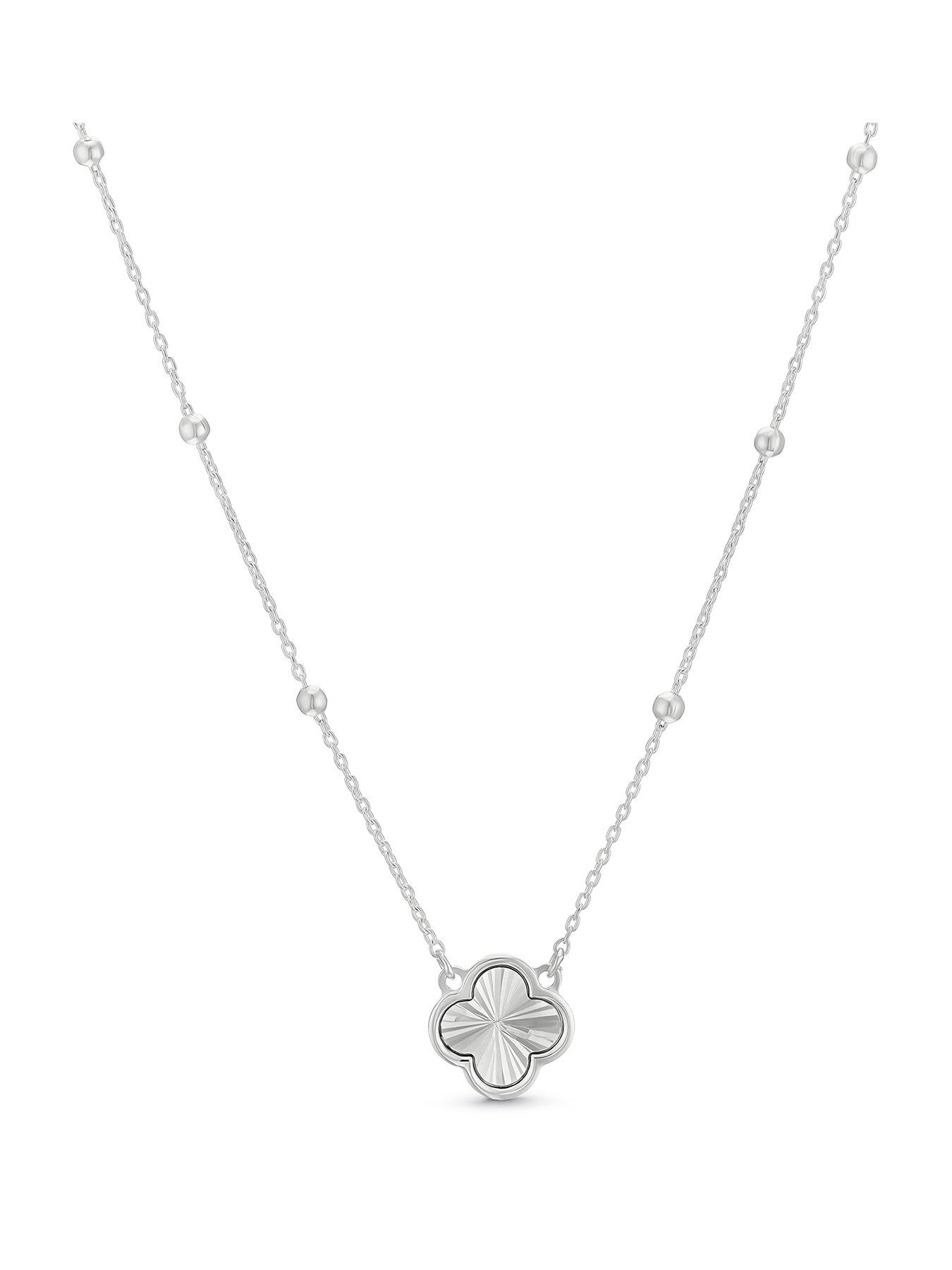 Image 1 of 3 of Ernest Jones Womens Diamond Cut Clover Satellite Chain Necklace - Silver