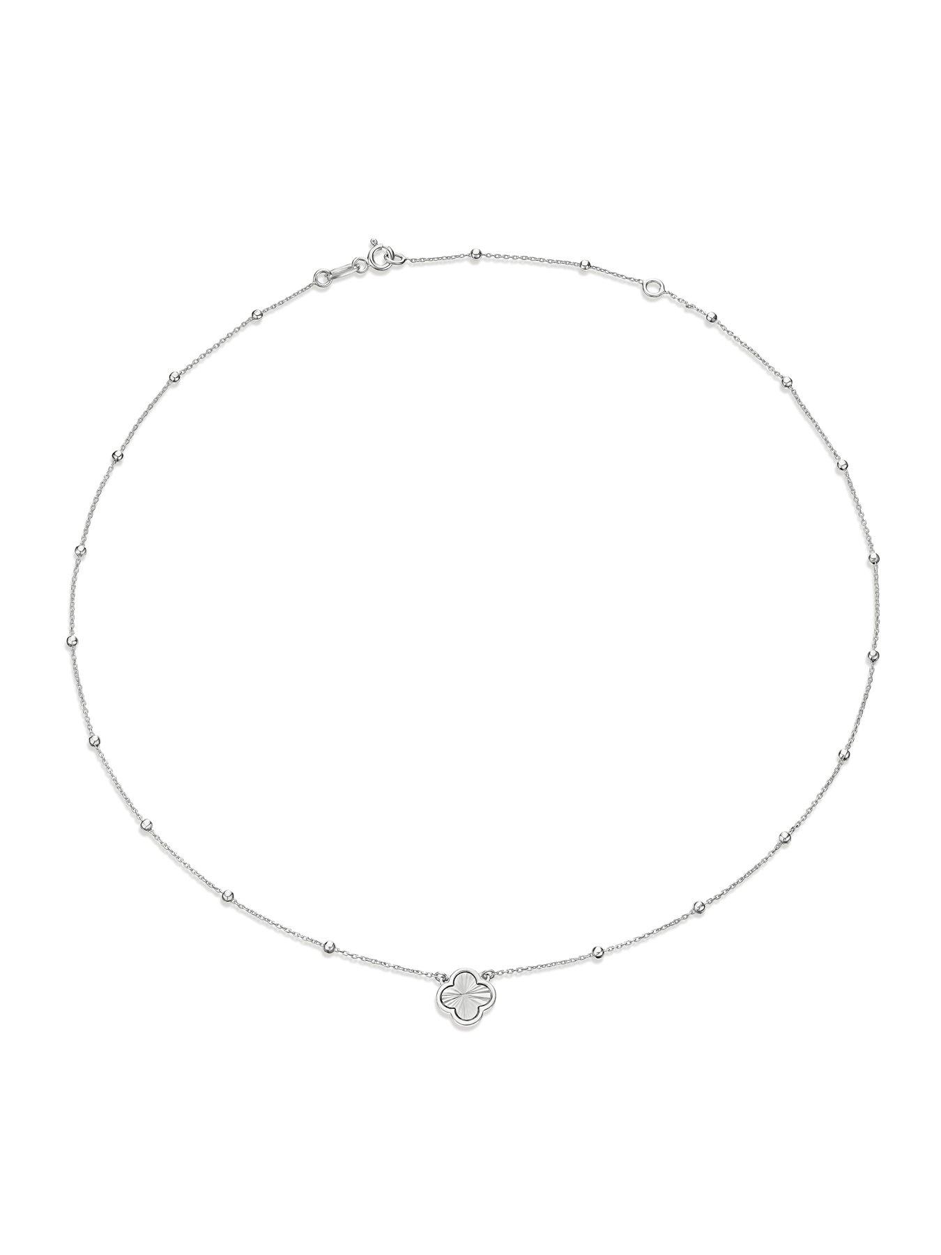 Image 2 of 3 of Ernest Jones Womens Diamond Cut Clover Satellite Chain Necklace - Silver