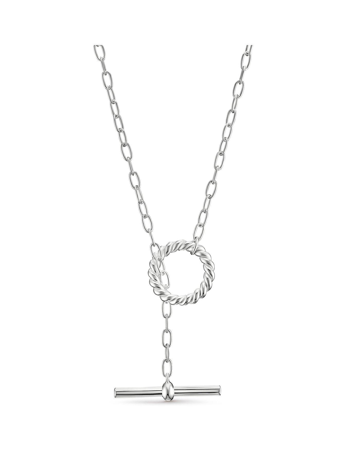 Image 1 of 3 of Ernest Jones Womens Twisted Ring T-Bar Toggle Pendant Necklace - Silver