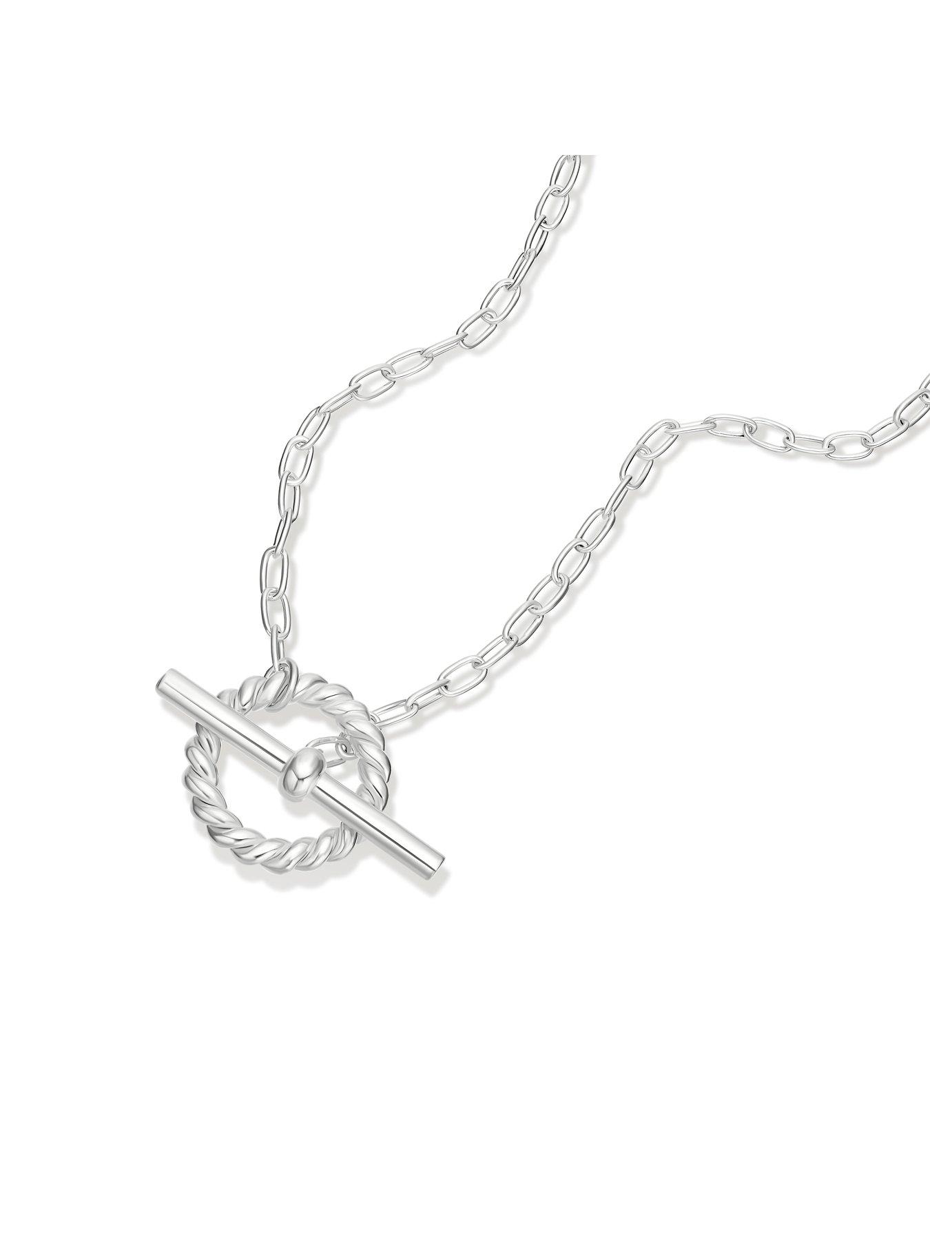 Image 2 of 3 of Ernest Jones Womens Twisted Ring T-Bar Toggle Pendant Necklace - Silver