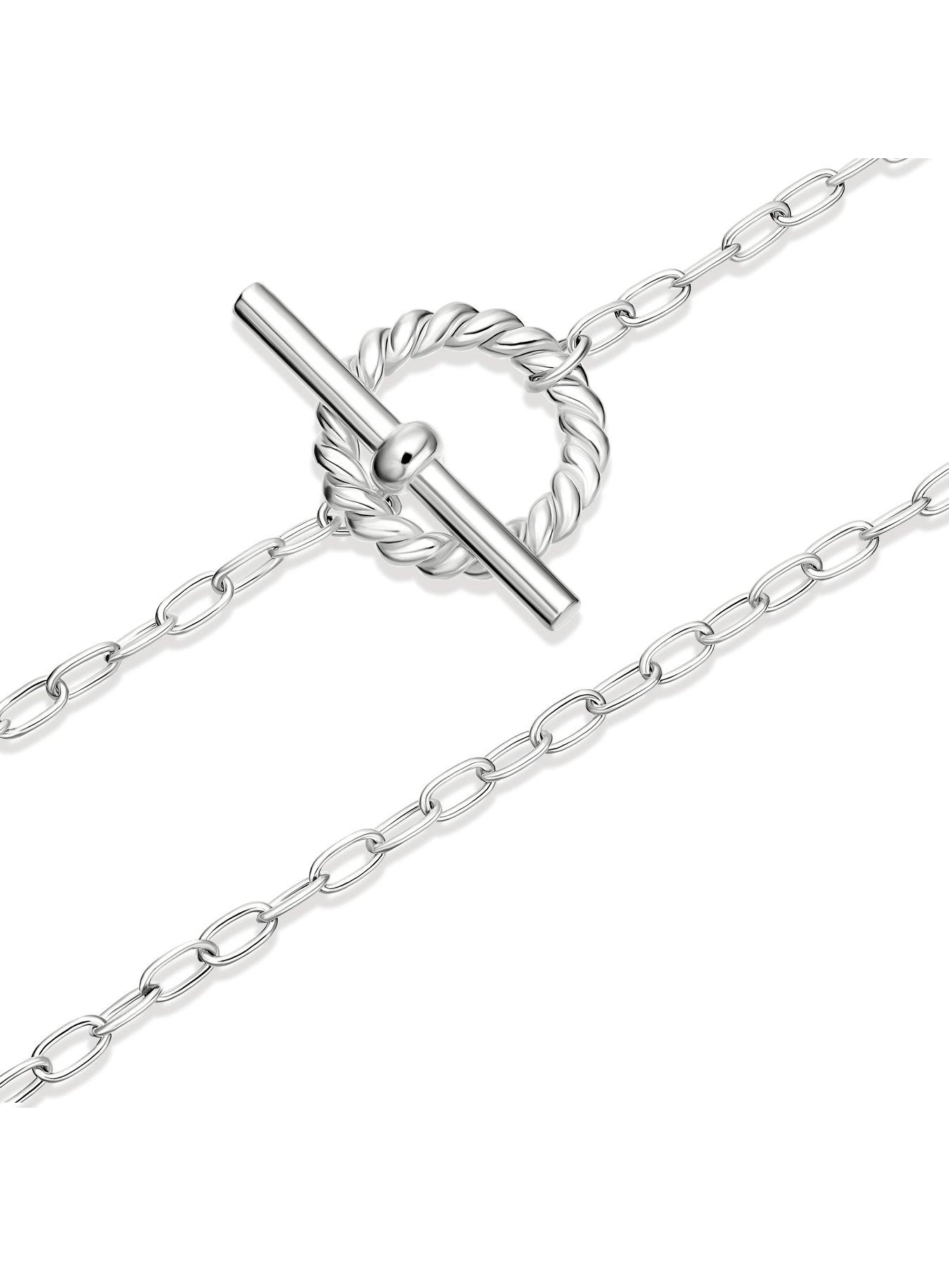 Image 3 of 3 of Ernest Jones Womens Twisted Ring T-Bar Toggle Pendant Necklace - Silver