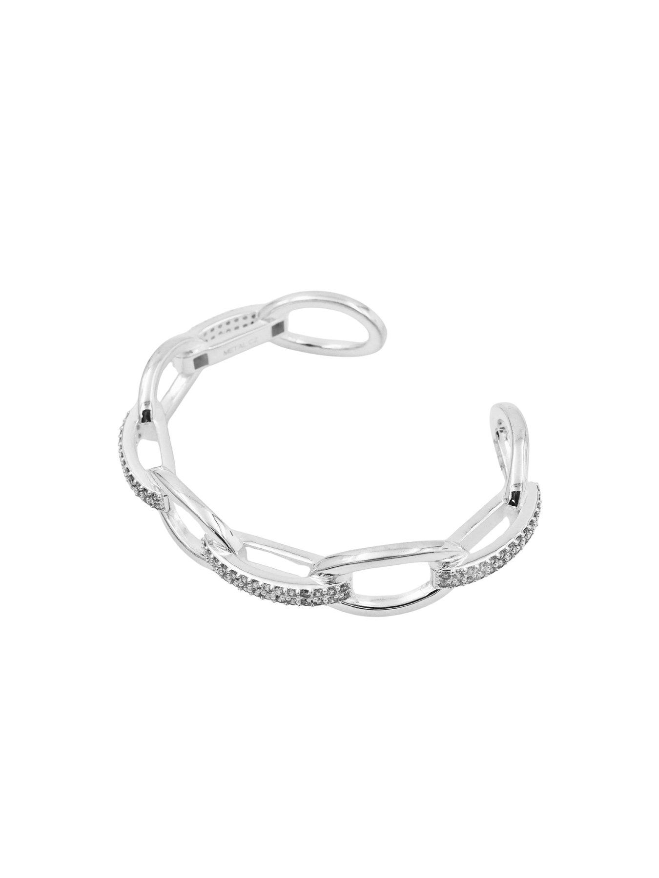 Image 3 of 3 of The Edit HS Edit CHAINS Sterling Silver Plate & Cubic Zirconia Round Link Bangle