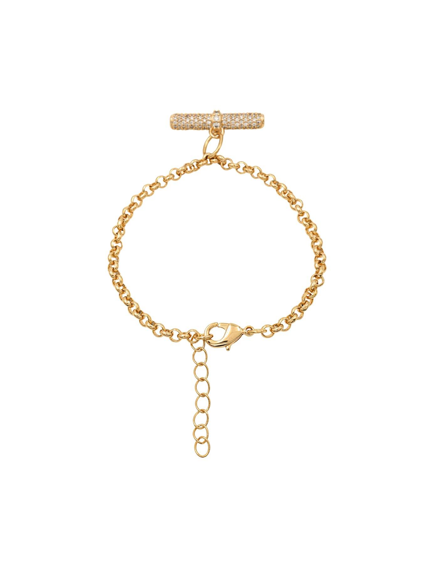 Image 2 of 2 of The Edit The Edit Womens T-Bar Pav&eacute; Cubic Zirconia Gold Plated Bracelet - Gold