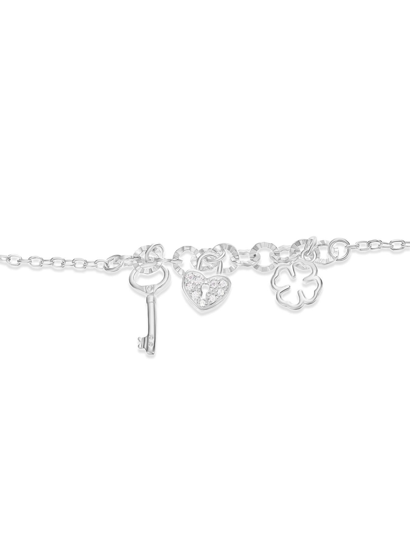 Image 2 of 3 of H. Samuel H. Samuel Clover Key Cubic Zirconia Heart Charm Bracelet - Silver