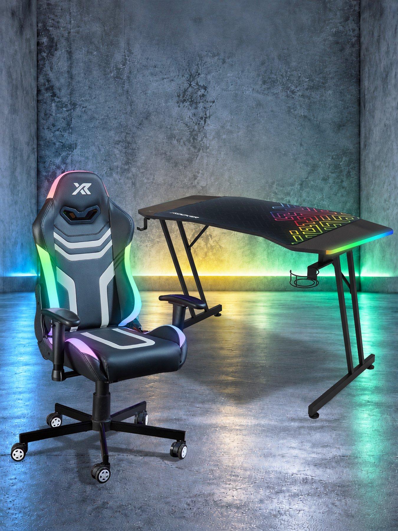 Image 1 of 7 of X Rocker Gaming Bundle - Panther Evo RGB 120cm Gaming Desk + Agility Junior RGB PC Office Gaming Chair Black