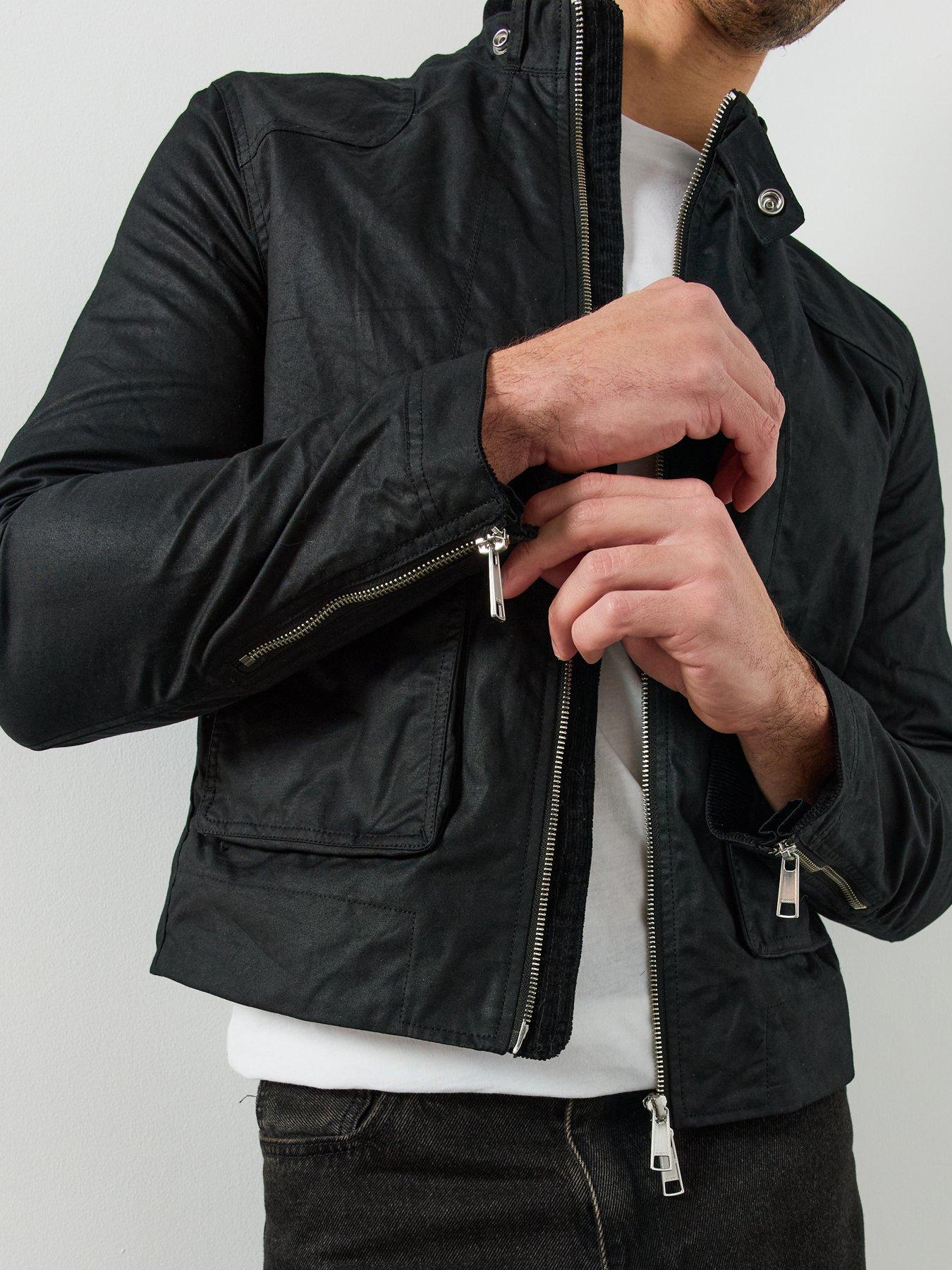 Image 4 of 6 of AllSaints Mens Kirk Zip Through Funnel Neck Jacket - Black