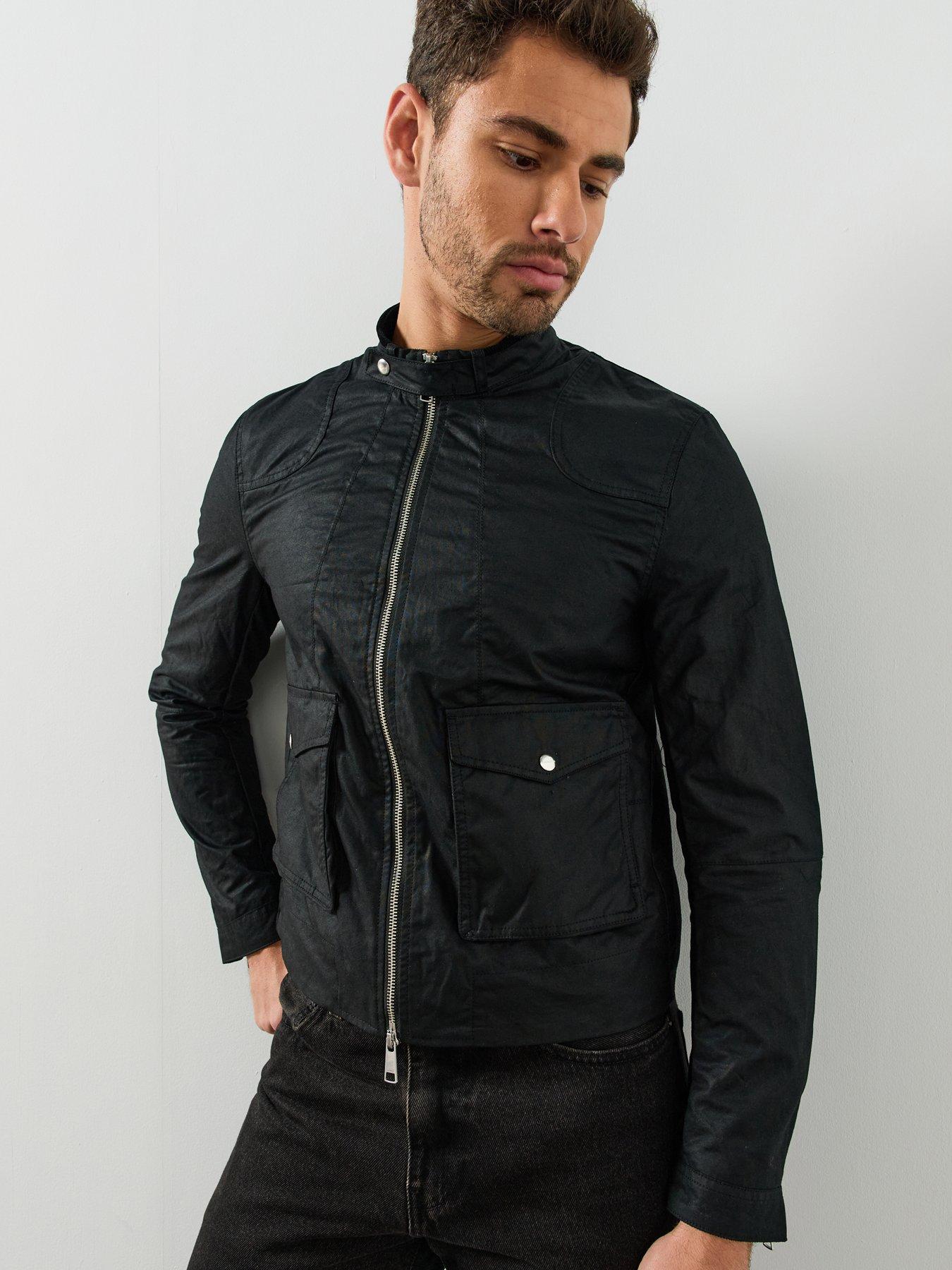 Image 6 of 6 of AllSaints Mens Kirk Zip Through Funnel Neck Jacket - Black