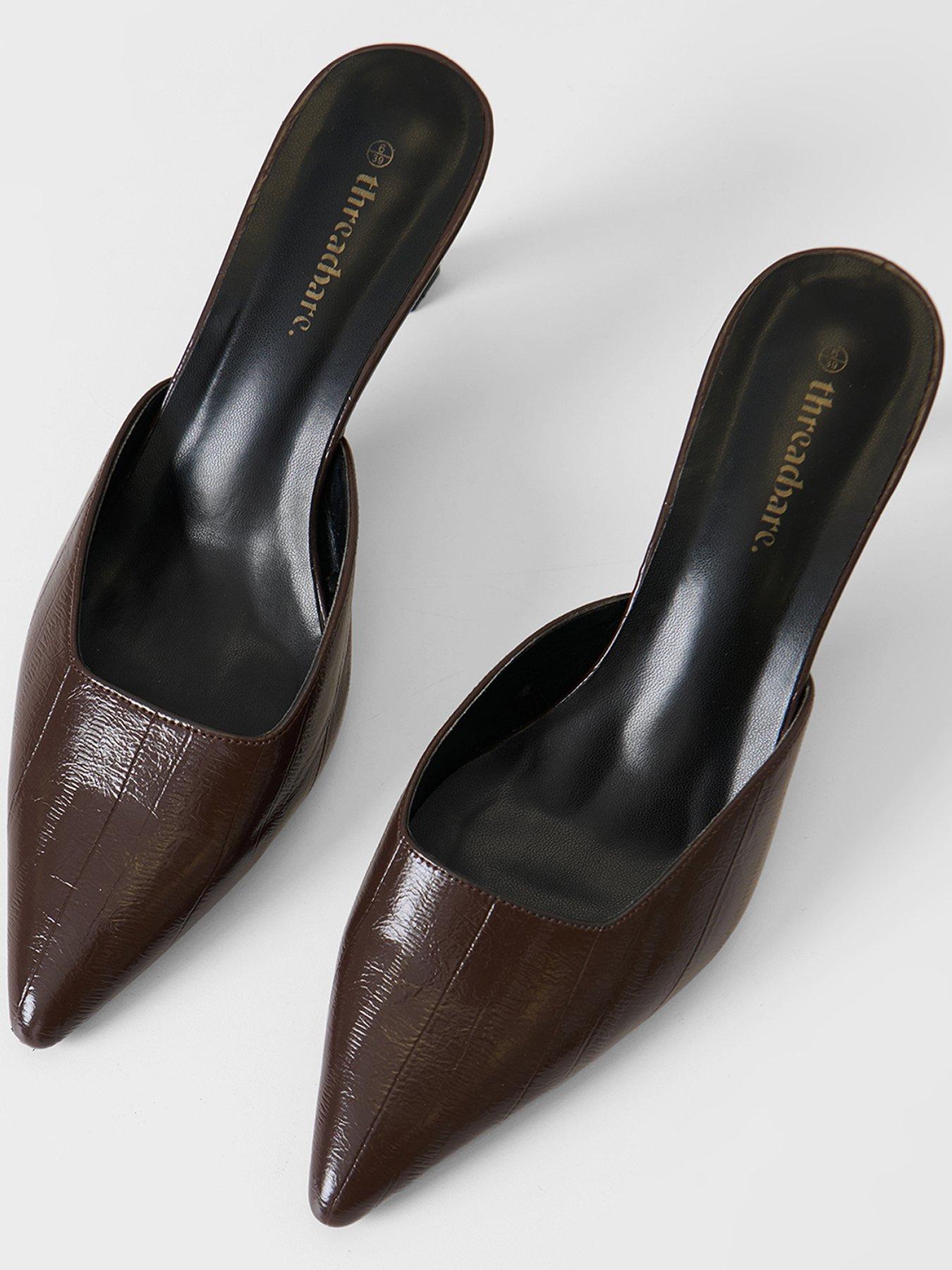 Image 4 of 4 of Threadbare Womens Slip-On Pointed Toe Kitten Heel Mule - Brown
