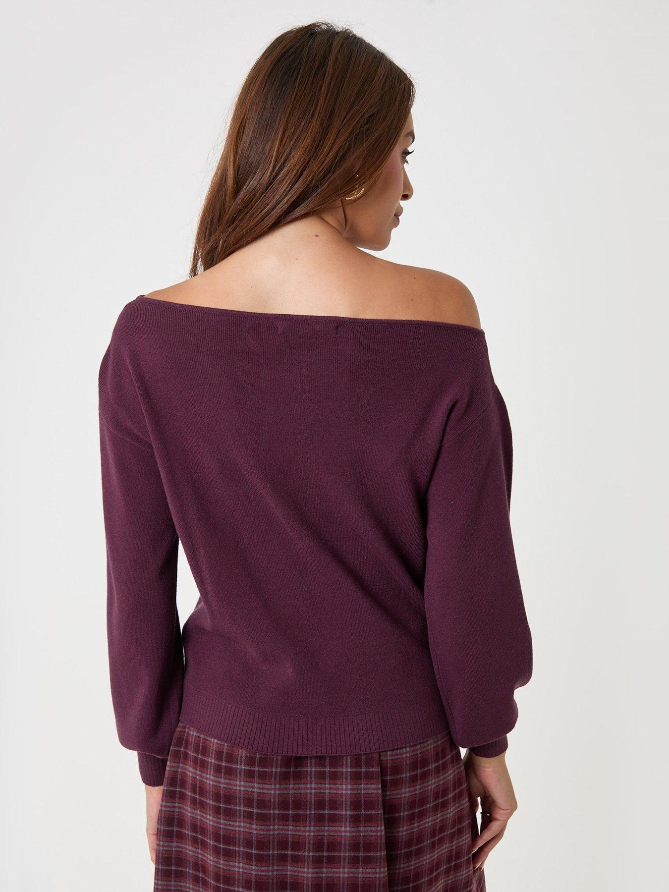 Image 2 of 4 of Threadbare Womens Slash Neck Soft Jumper - Plum