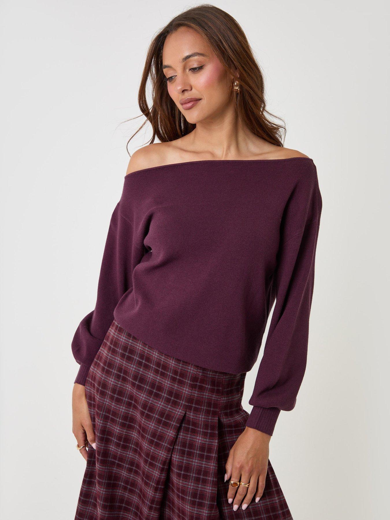 Image 3 of 4 of Threadbare Womens Slash Neck Soft Jumper - Plum
