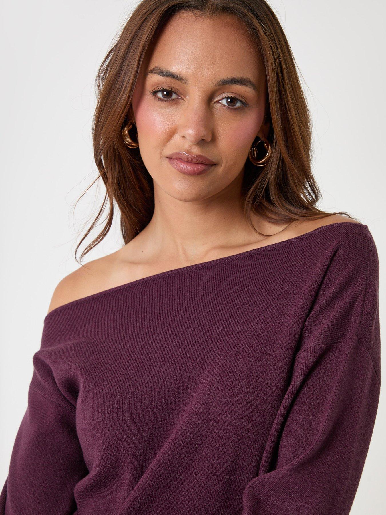 Image 4 of 4 of Threadbare Womens Slash Neck Soft Jumper - Plum