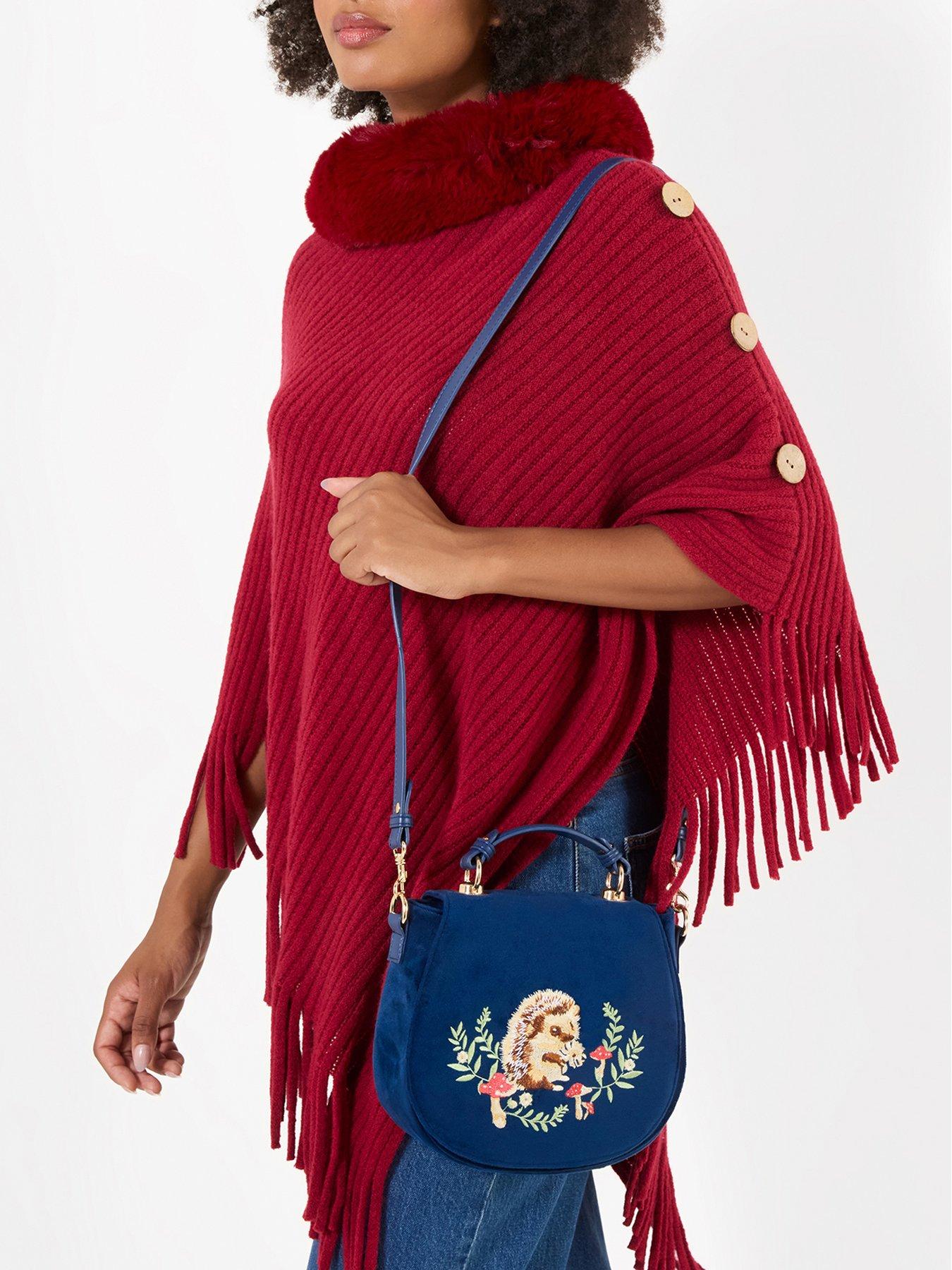 Image 2 of 4 of Joe Browns Womens Velvet Hedgehog Embroidered Hobo Bag - Blue