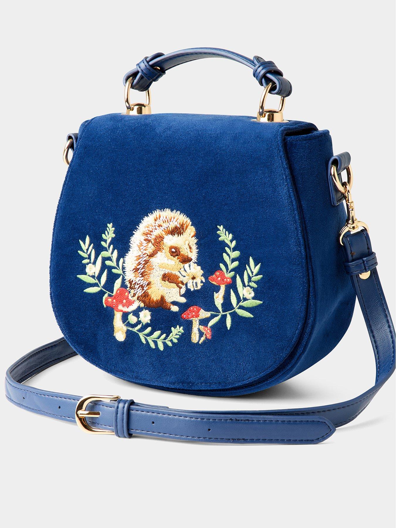 Image 3 of 4 of Joe Browns Womens Velvet Hedgehog Embroidered Hobo Bag - Blue