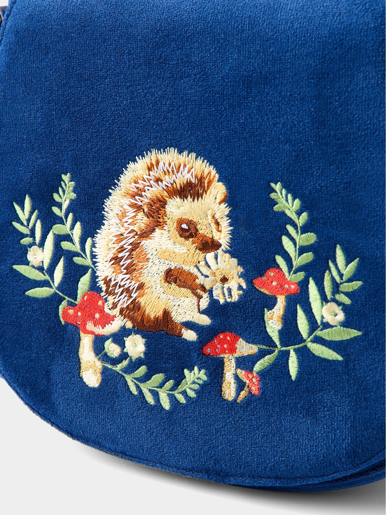 Image 4 of 4 of Joe Browns Womens Velvet Hedgehog Embroidered Hobo Bag - Blue