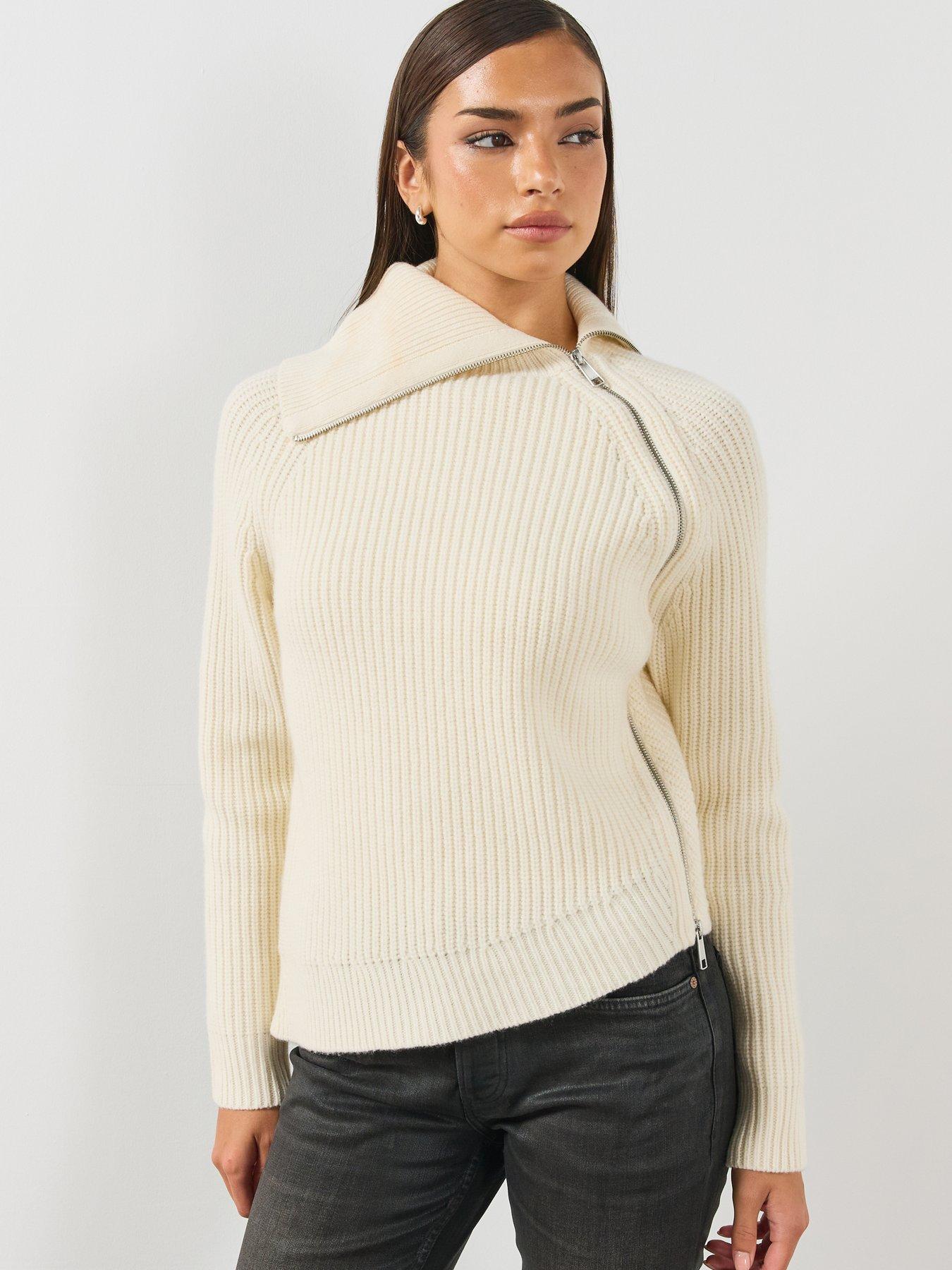 Image 1 of 6 of AllSaints Allsaints Cleo Funnel Neck Knitted Jumper - White