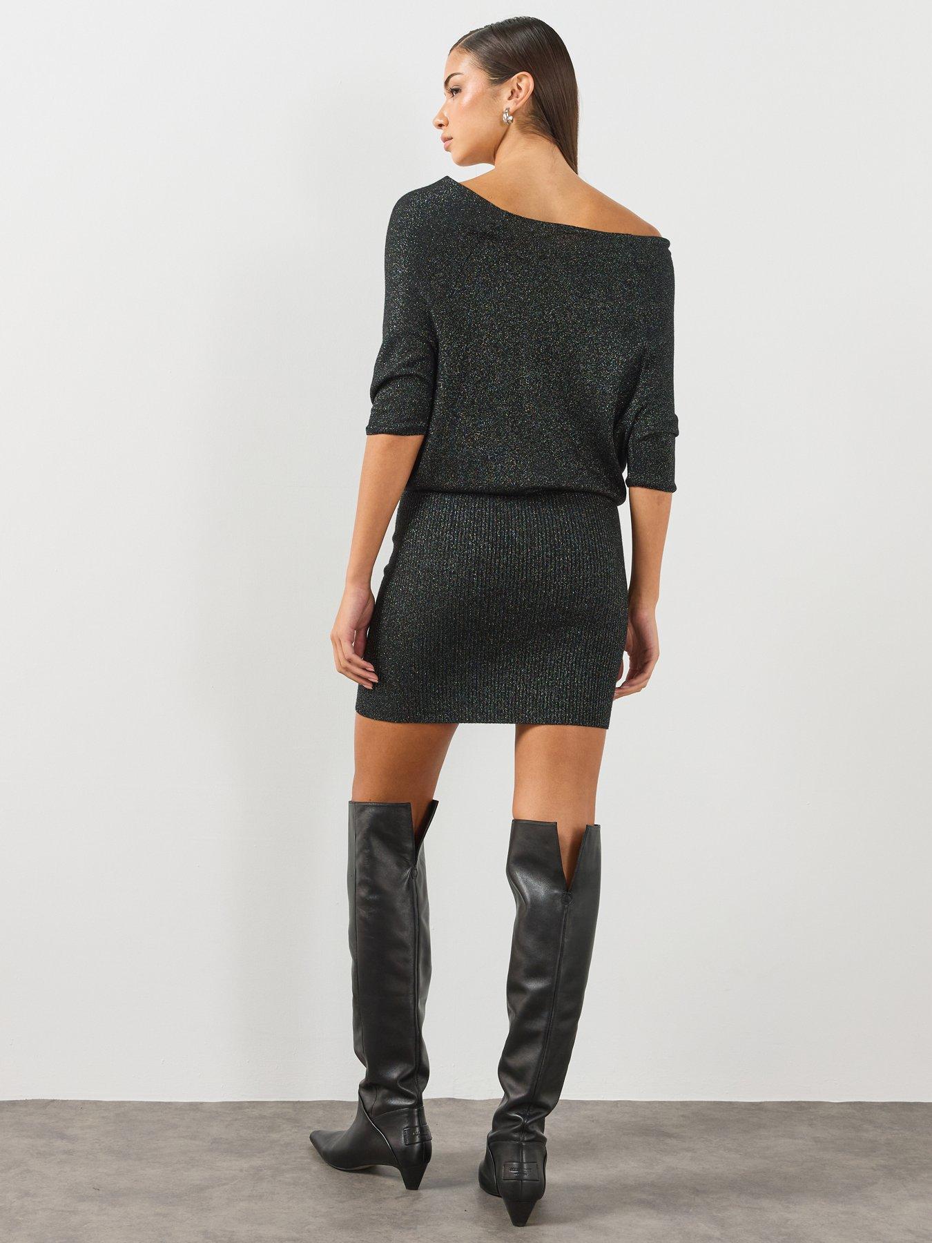 Image 2 of 6 of AllSaints Womens Ellie Sparkle Mini Dress - Black