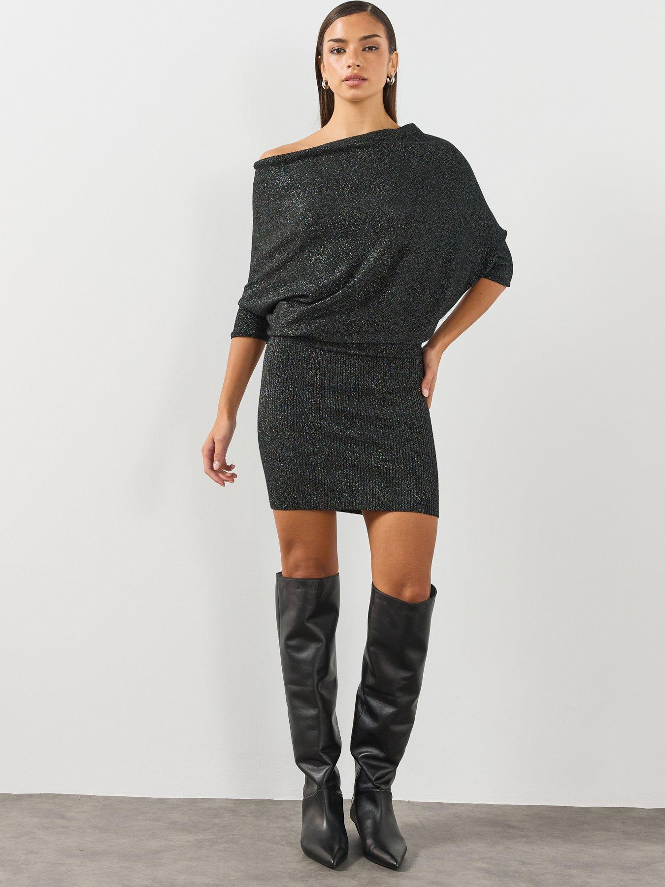 Image 3 of 6 of AllSaints Womens Ellie Sparkle Mini Dress - Black