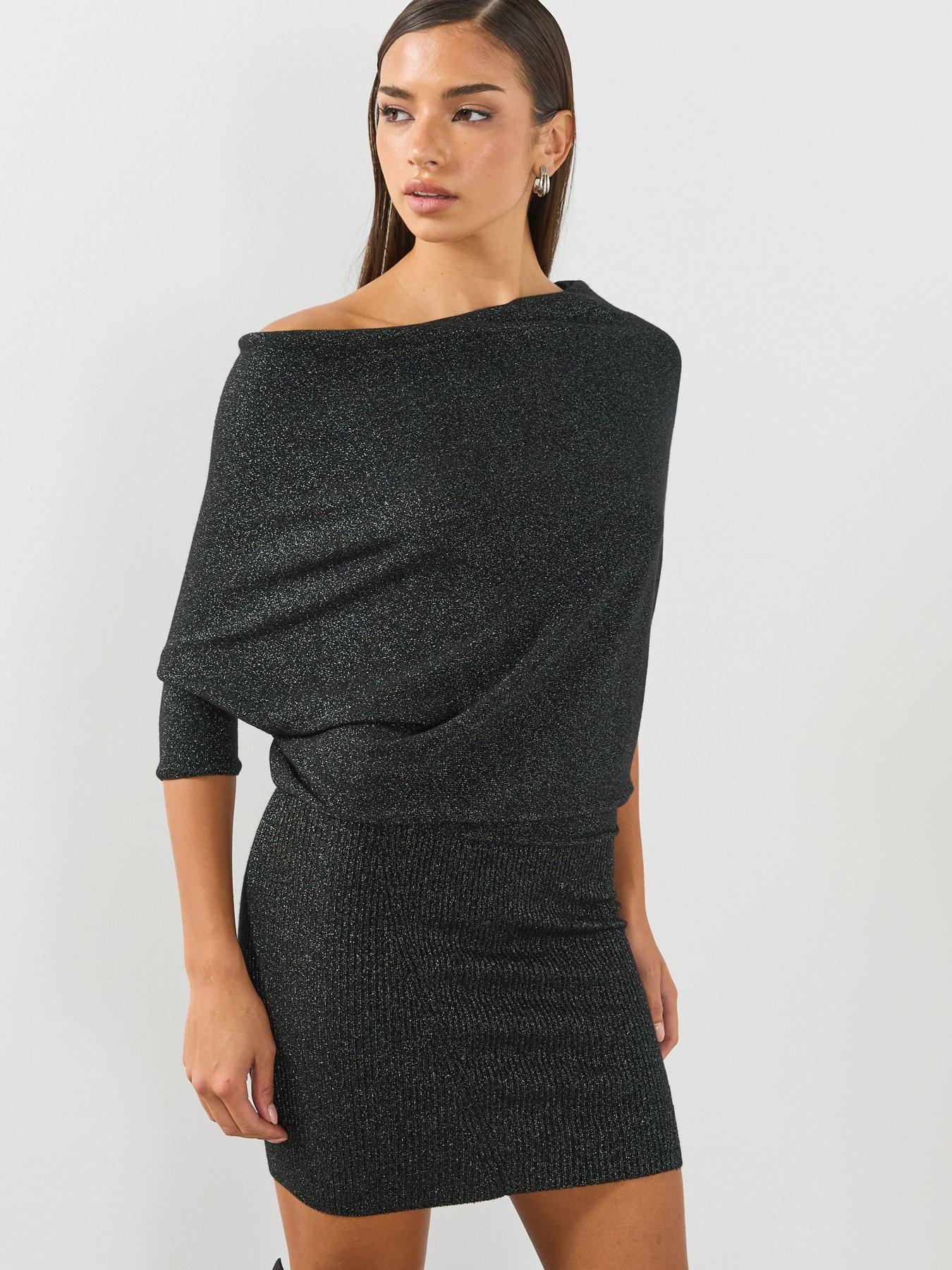 Image 4 of 6 of AllSaints Womens Ellie Sparkle Mini Dress - Black