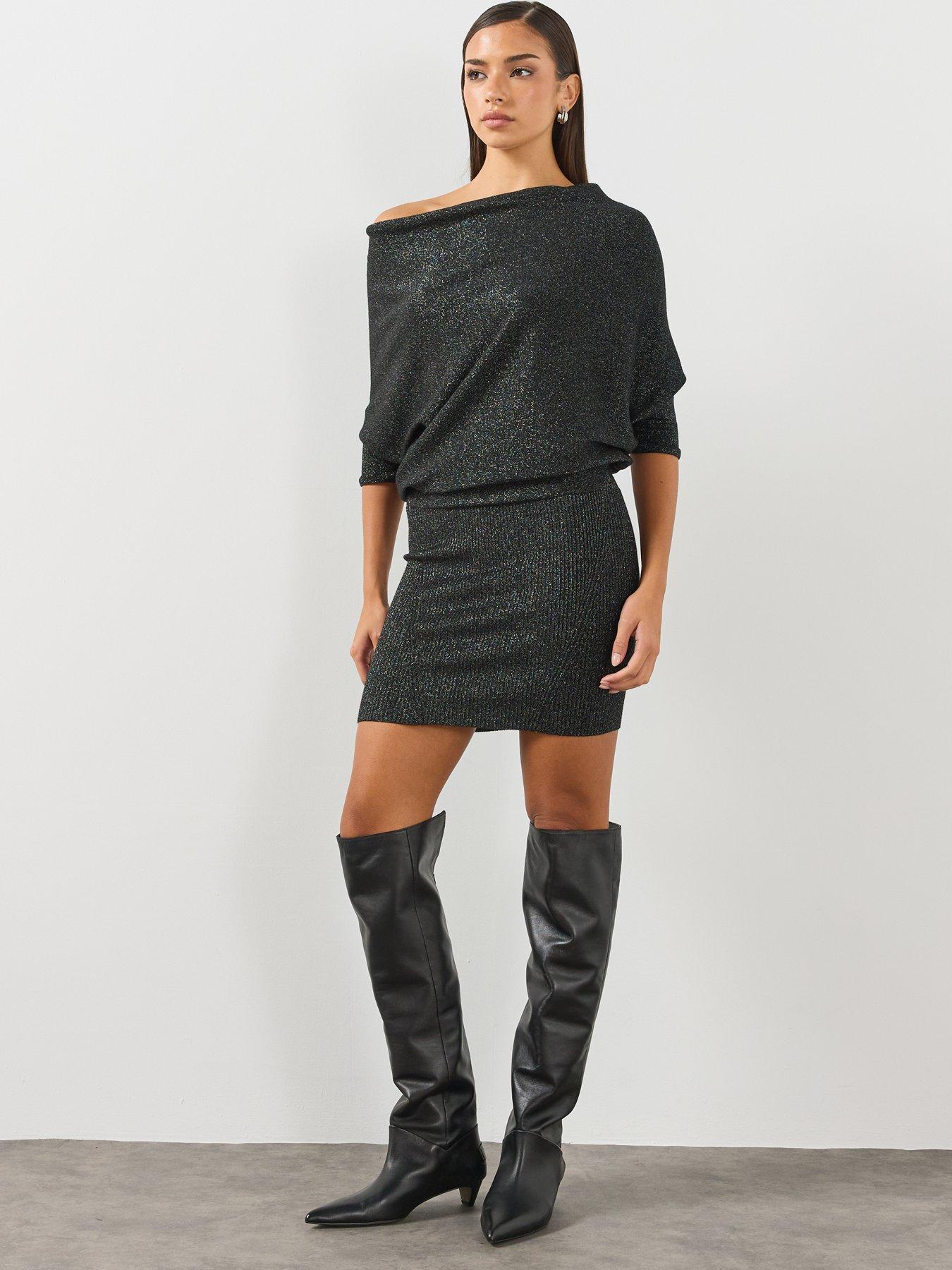 Image 5 of 6 of AllSaints Womens Ellie Sparkle Mini Dress - Black