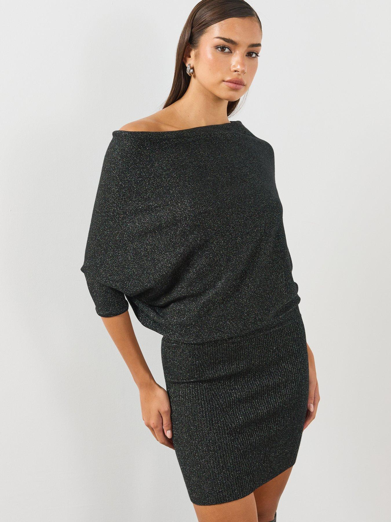 Image 6 of 6 of AllSaints Womens Ellie Sparkle Mini Dress - Black
