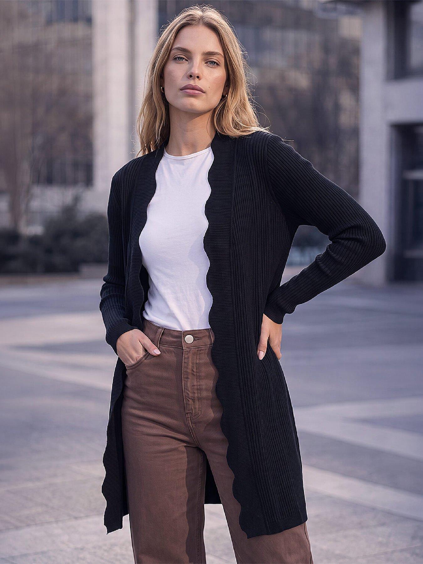 Image 1 of 4 of Roman Rib Knit Scallop Trim Cardigan
