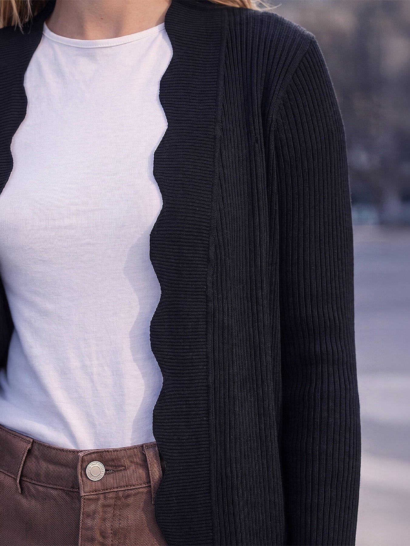 Image 2 of 4 of Roman Rib Knit Scallop Trim Cardigan