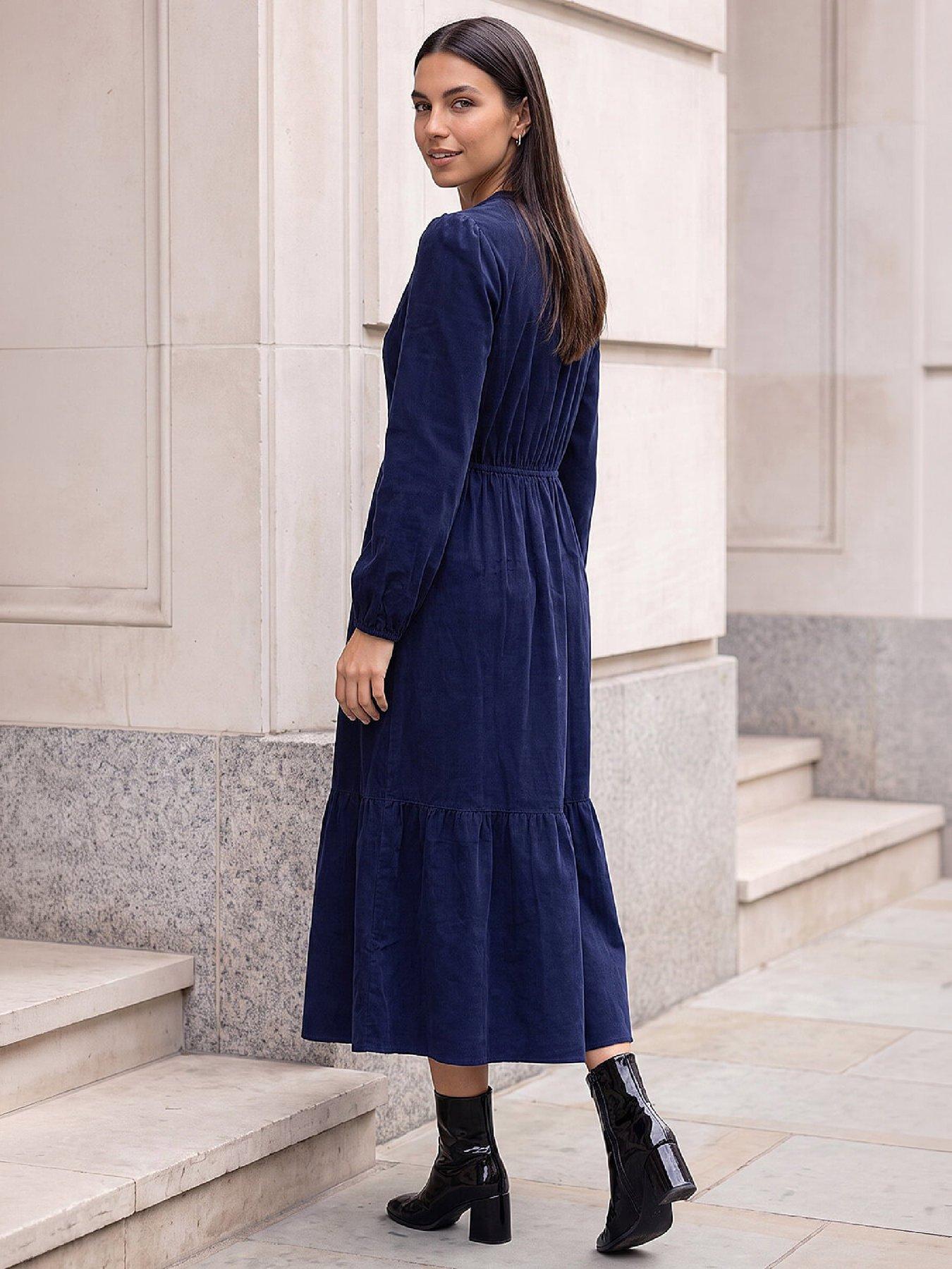 Image 3 of 4 of Roman Womens Ric Rac Trim Midi Cord Dress - Blue