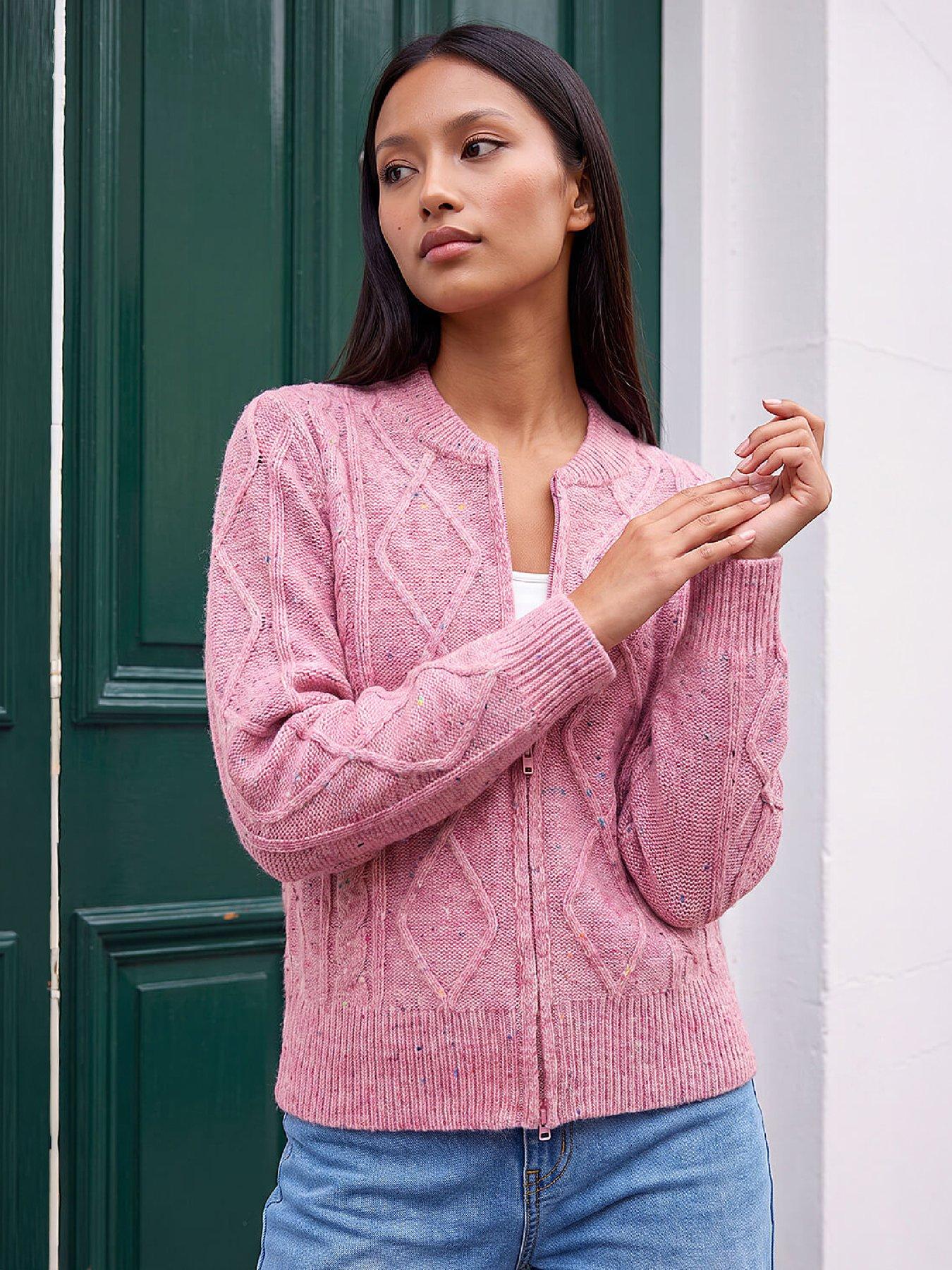 Image 1 of 4 of Roman Petite Cable Knit Zip Up Cardigan